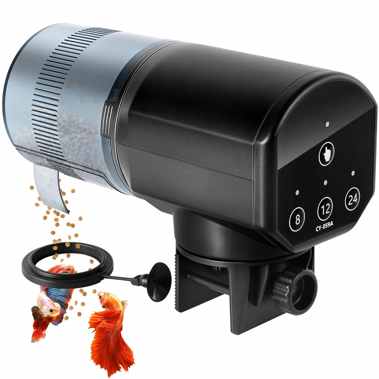 Mangiatoia Automatica Acquario 200ML con Indicatore LED e Batterie AAA, Nero