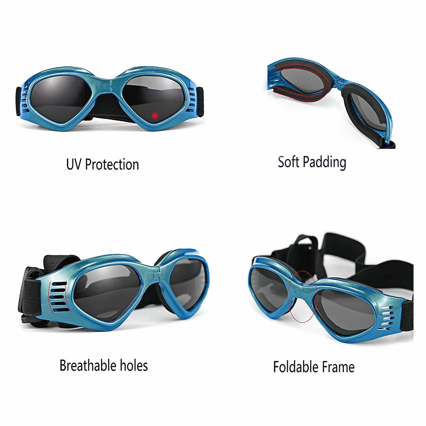 Occhiali da Sole e protettivi per cani di piccoli taglia, anti UV, impermeabili, Pieghevole Pet Dog Occhiali (Blu)