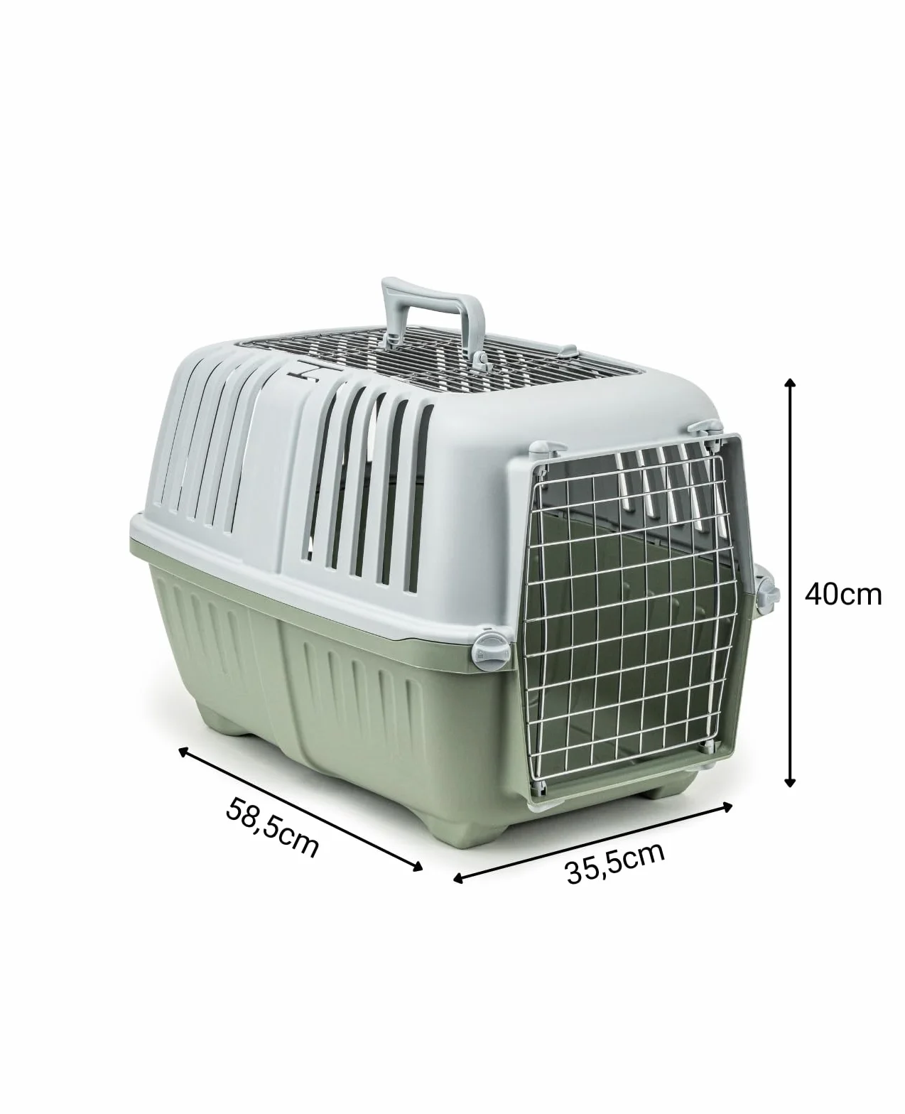 lionto Trasportino per cani in plastica con griglia in metallo, 58,5x35,5x40 cm, chiusura pratica e maniglia, per gatti e piccoli animali, fino a 15 kg, verde