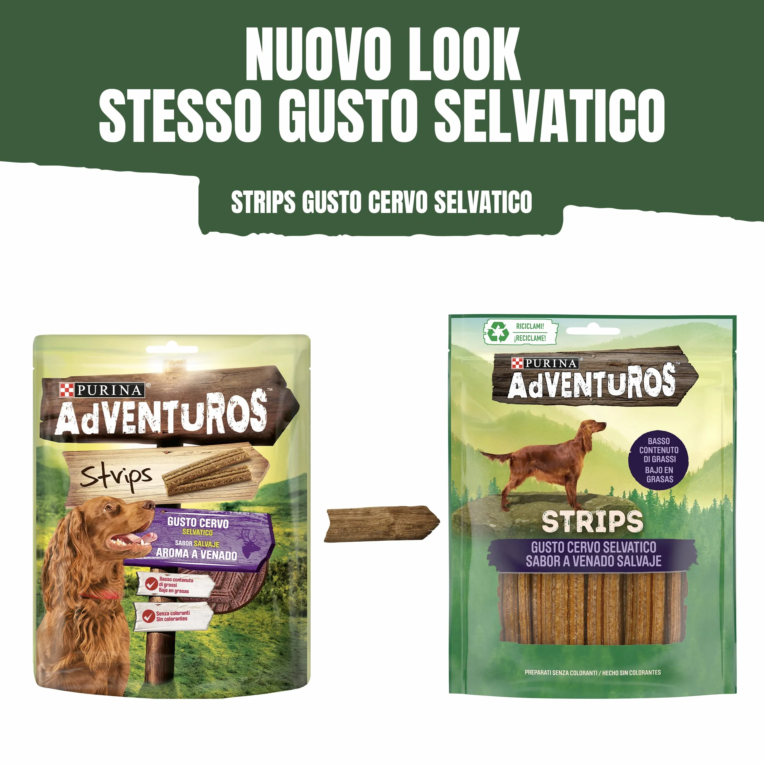 PURINA ADVENTUROS Snack per Cani Adulti Strips con Cervo 6 Confezioni da 90g