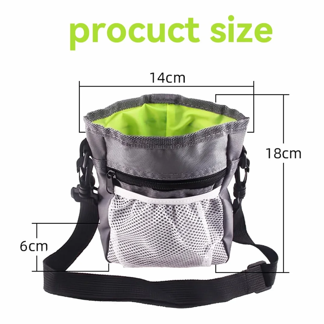 Borsa Premietti Multifunzione per Cane, Borsa in Nylon Oxford con 3 Modi d'Uso (Anca, Cintura, a Tracolla), Facile da Pulire, Grigio, 18x14x6cm, con Tasca per Sacchetti della Cacca