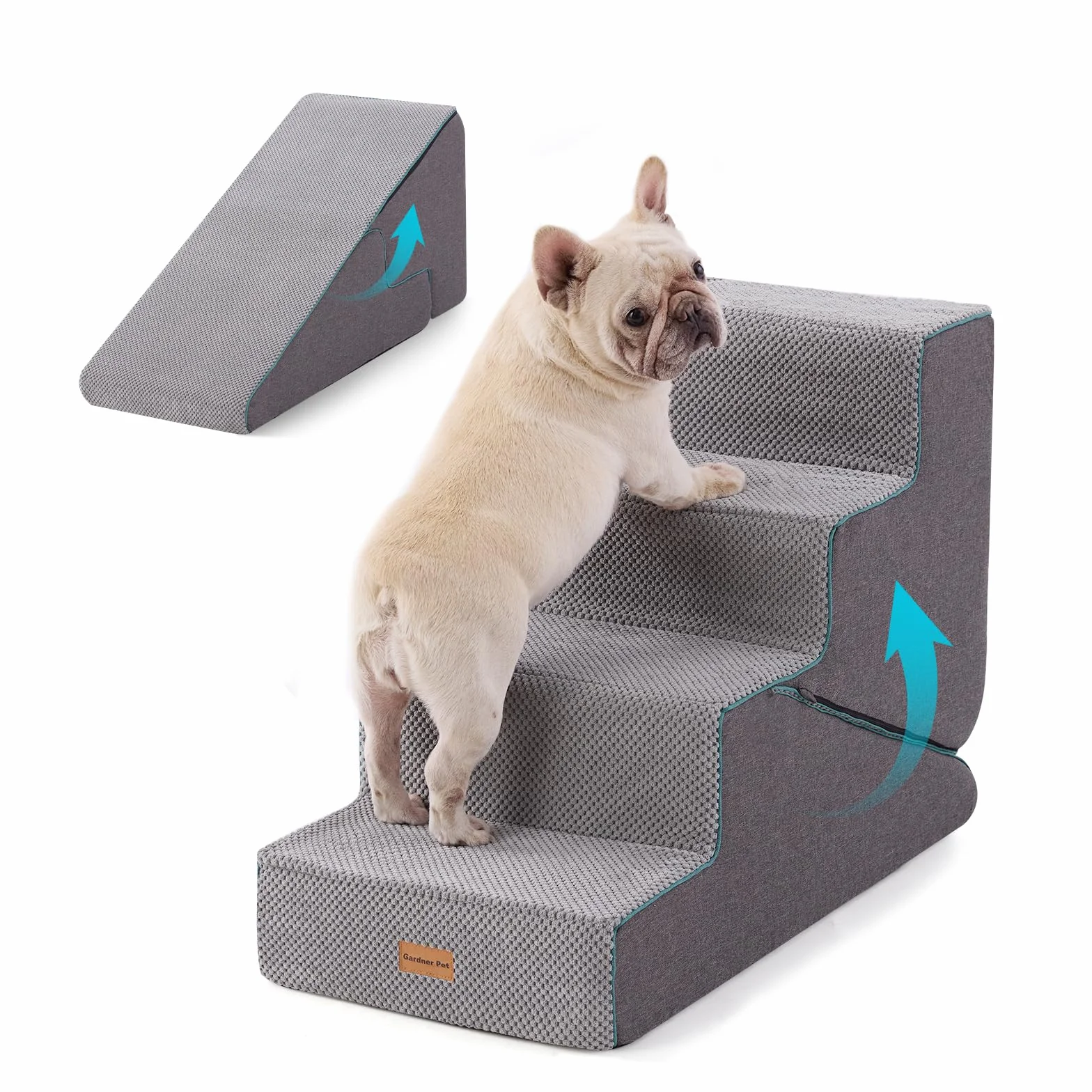 Gardner Pet 2-in-1 scala per cani piccoli 4 gradini rampa in schiuma impermeabile antiscivolo grigia