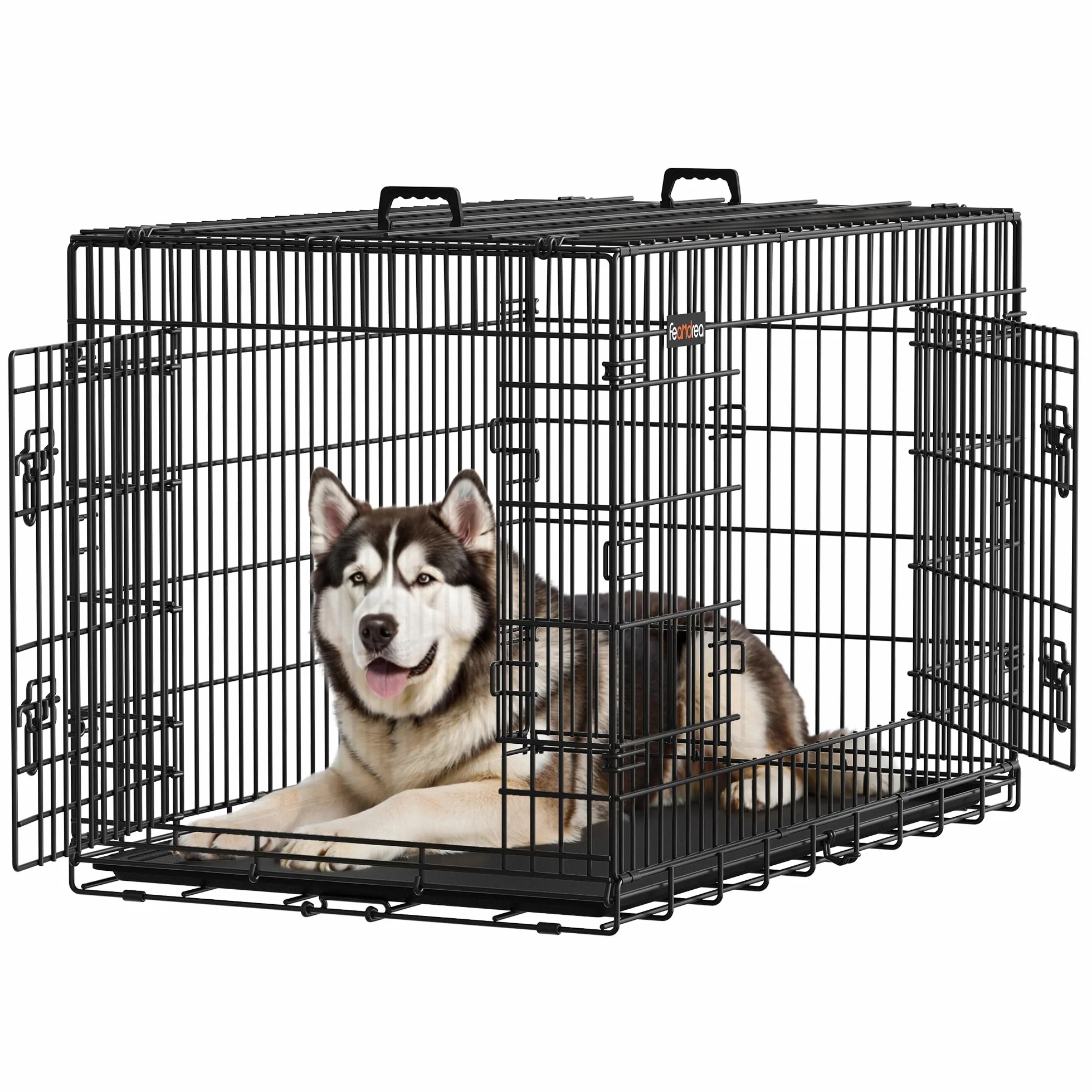 Feandrea Gabbia per Cani Pieghevole, con 2 Porte, Vassoio Rimovibile, 122 x 74,5 x 80,5 cm, XXL, Nero PPD48H