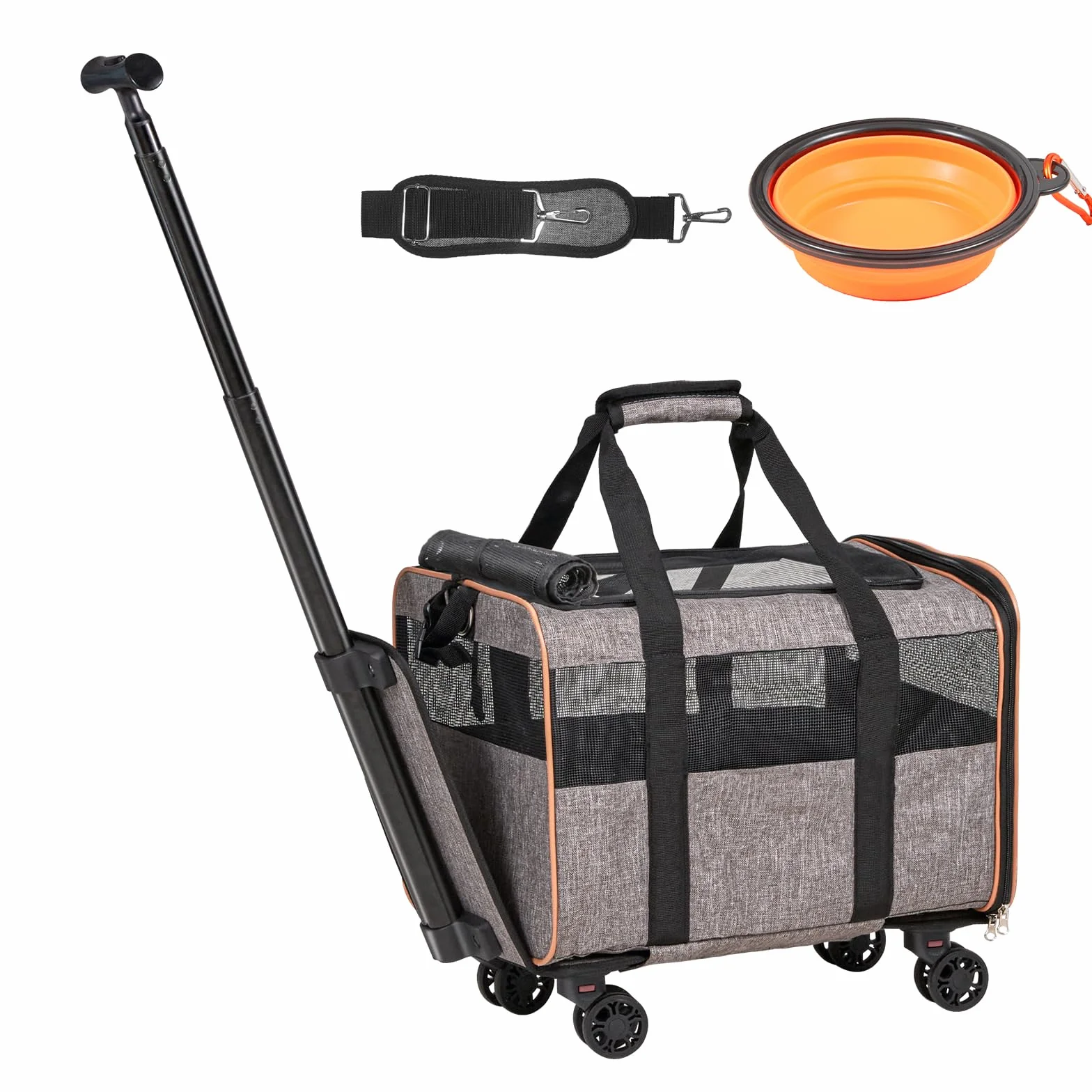 VEVOR Trasportino per Cani e Gatti con Maniglia Telescopica e Ruote, Carico Massimo 9,9 kg Borsa Porta Animali Domestici Approvato dalla Compagnia Aerea, Tessuto Oxford 600D Cerniera Autobloccante