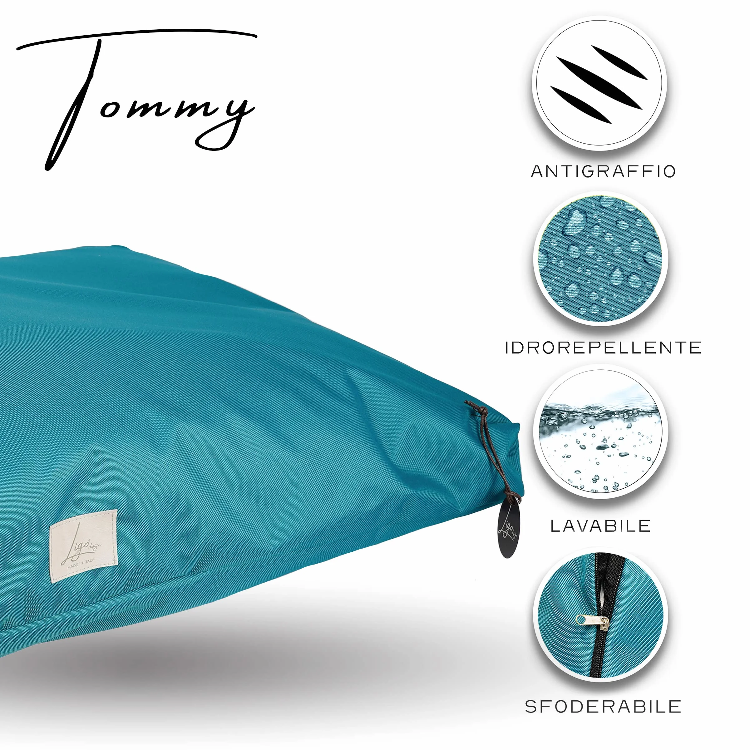 Ligo Tommy - Materasso per Cani Idrorepellente e AntiGraffio, Realizzato in Italia. Cuscino Cuccia per Cane AntiGraffio antimacchia Perfetto per l'uso Interno ed Esterno. S,VERDE PETROLIO