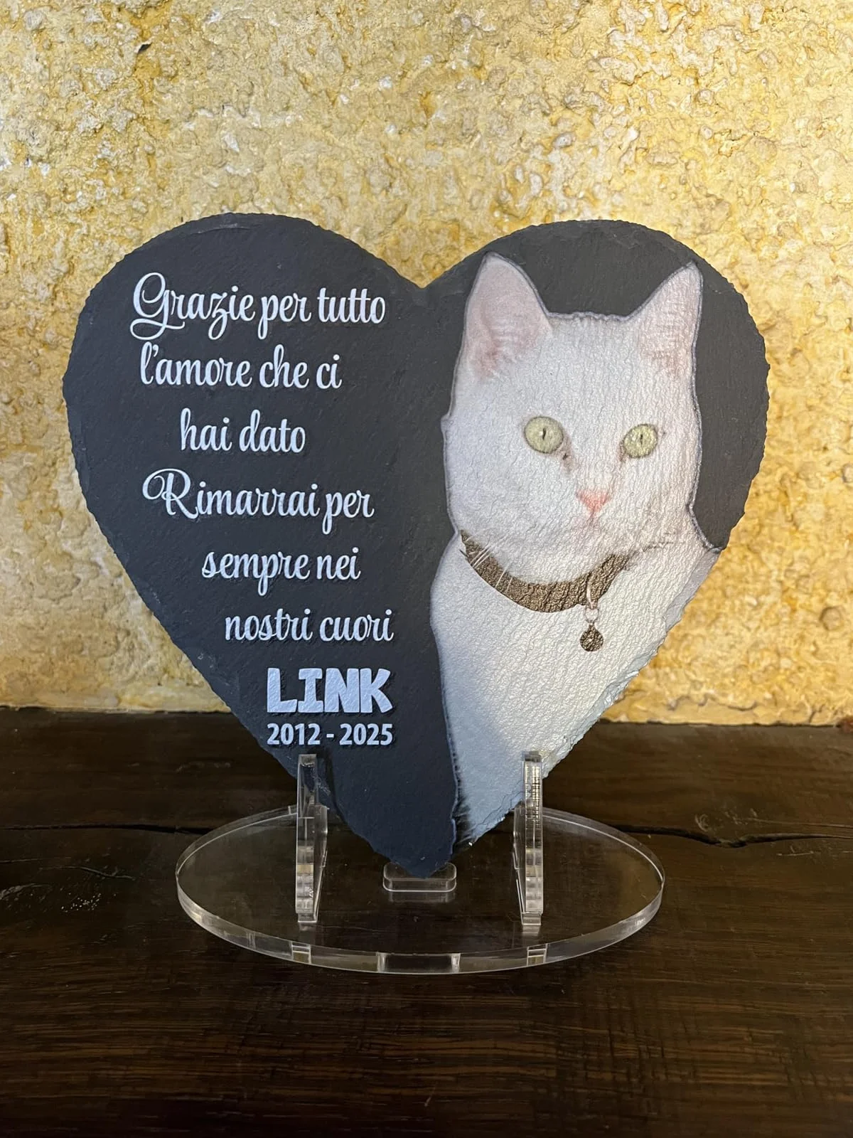 Lapide commemorativa a forma di Cuore per Cane e Gatto, Ardesia personalizzabile con foto
