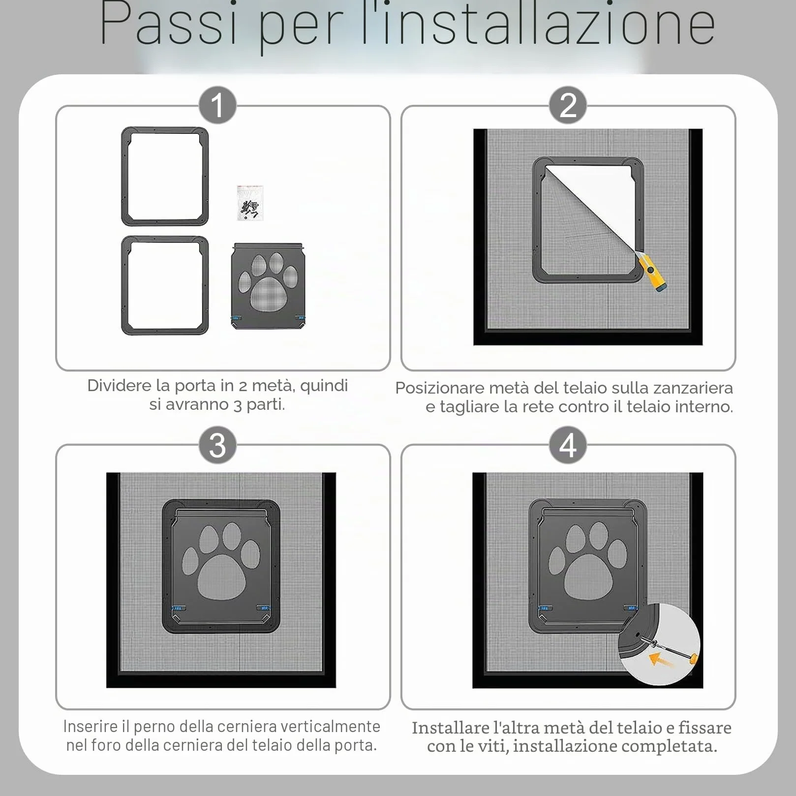 Zanzariera Gatti 29x24 cm Gattaiola con Chiusura a Chiave Magnetica per Animali Domestici