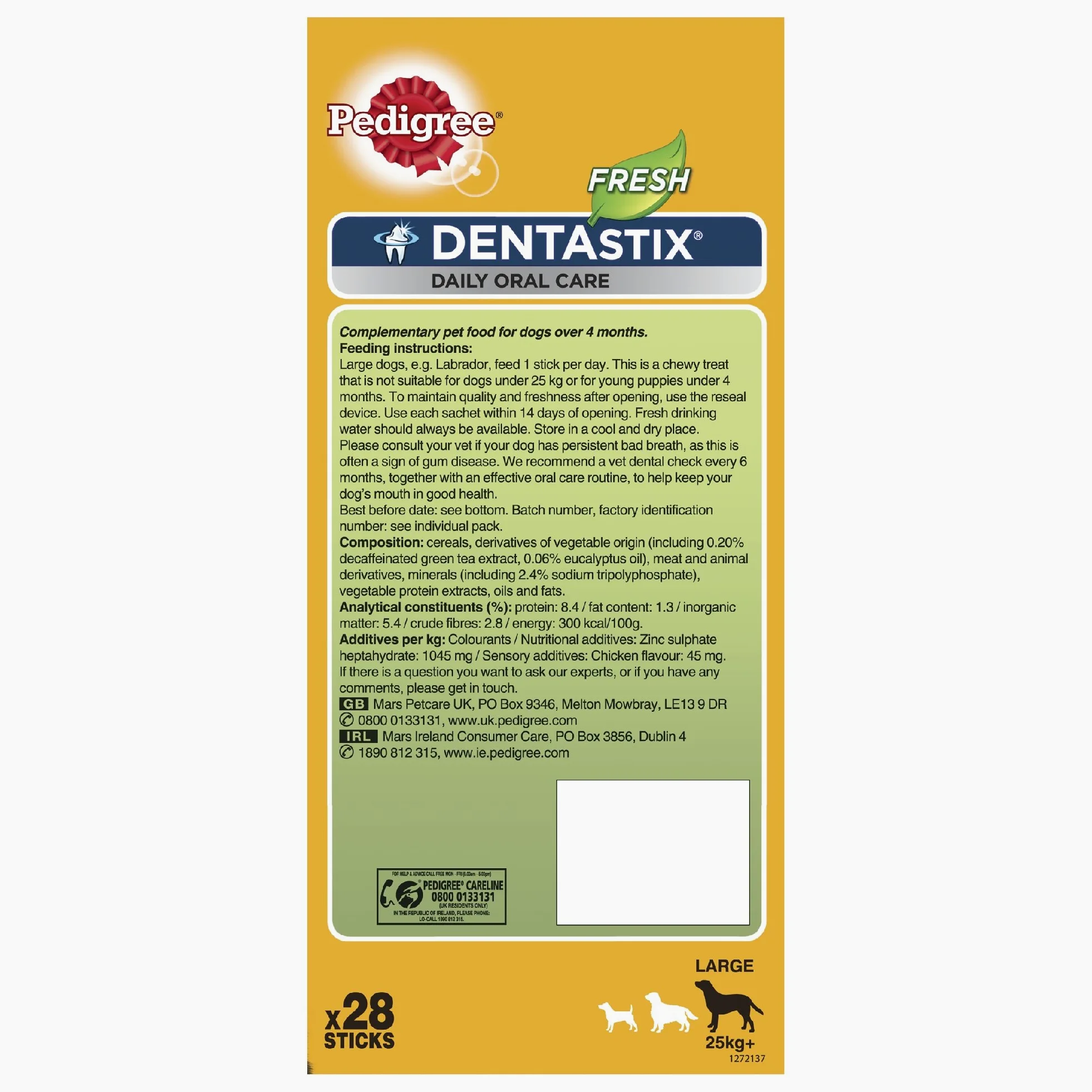 Pedigree Dentastix Fresh, masticabili dentali giornalieri per cani grandi da 25 kg o più, 28 barre