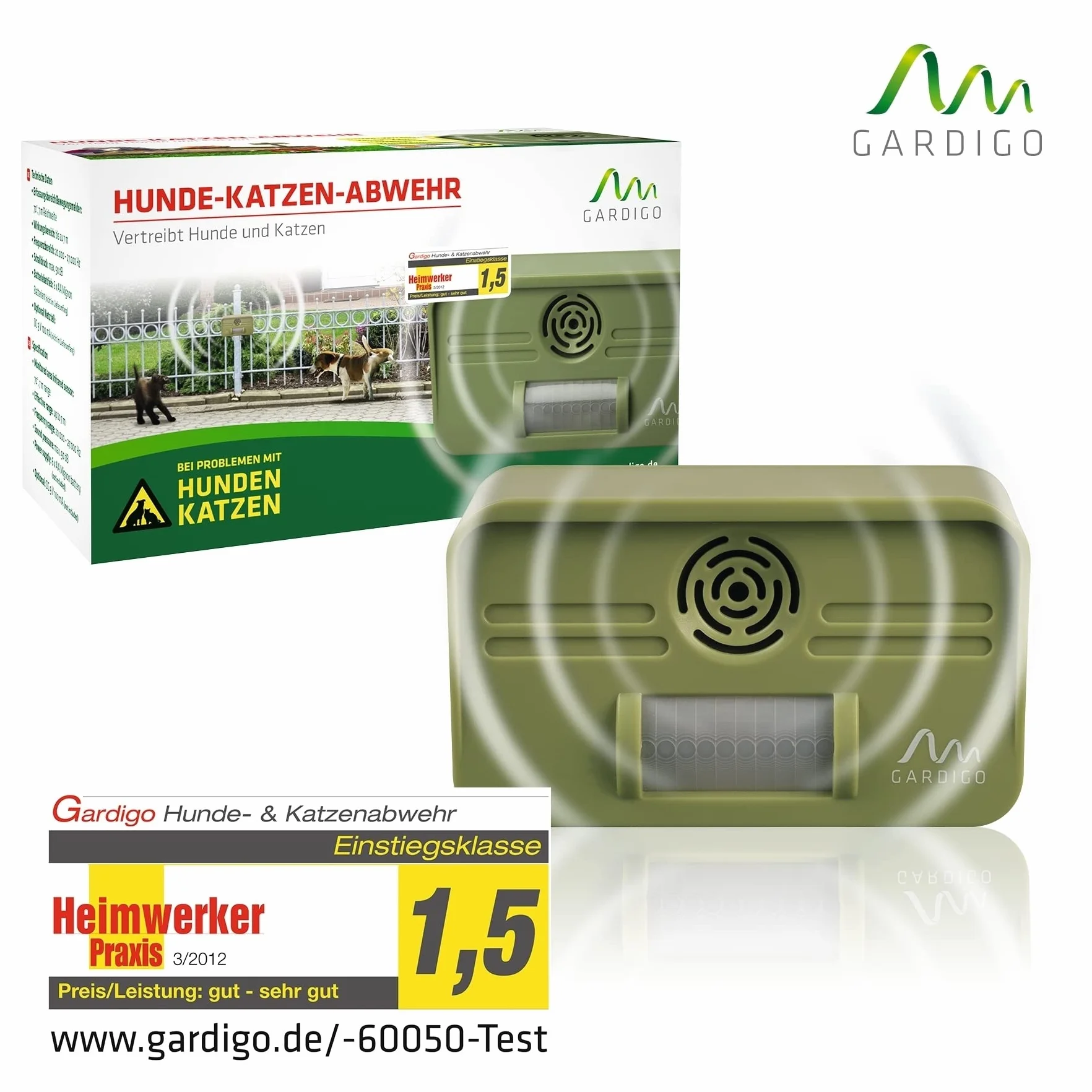 GARDIGO® Scaccia Gatti | Repellente per Gatti | Dissuasore per Cani | Disabituante Gatti | Repellente Ultrasuoni Animali Giardino | Angolo di Rilevamento 70°, Raggio d'Azione 7 m | Anti Gatto 1 Pezzo