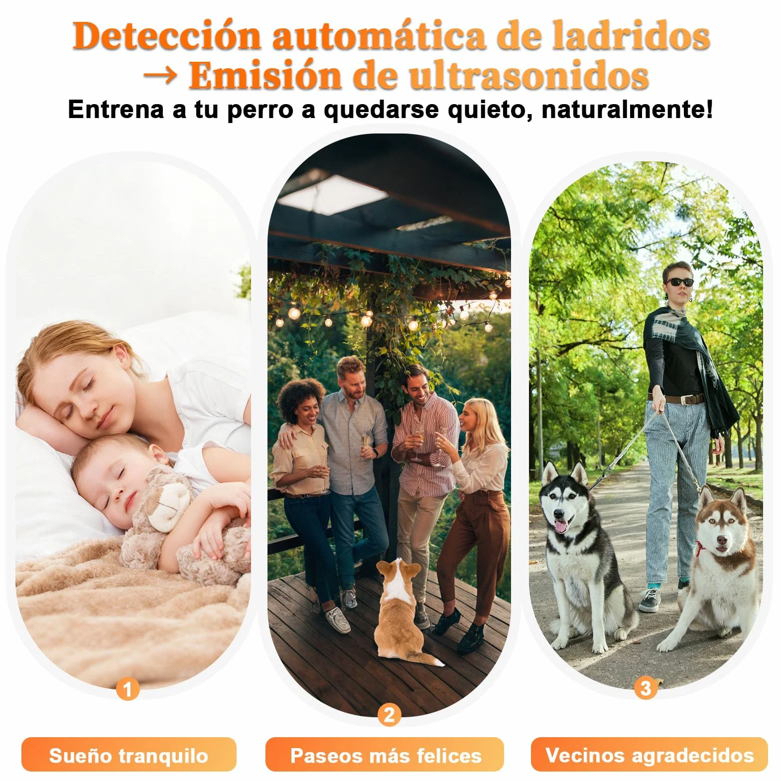 Dispositivo Antiabbaio per Cani Ultrasuoni - Ultrasuoni per Cani Ferma Abbaio Automatico con 5 modalità Frequenza, 3 Portate, Interno/Esterno Efficace