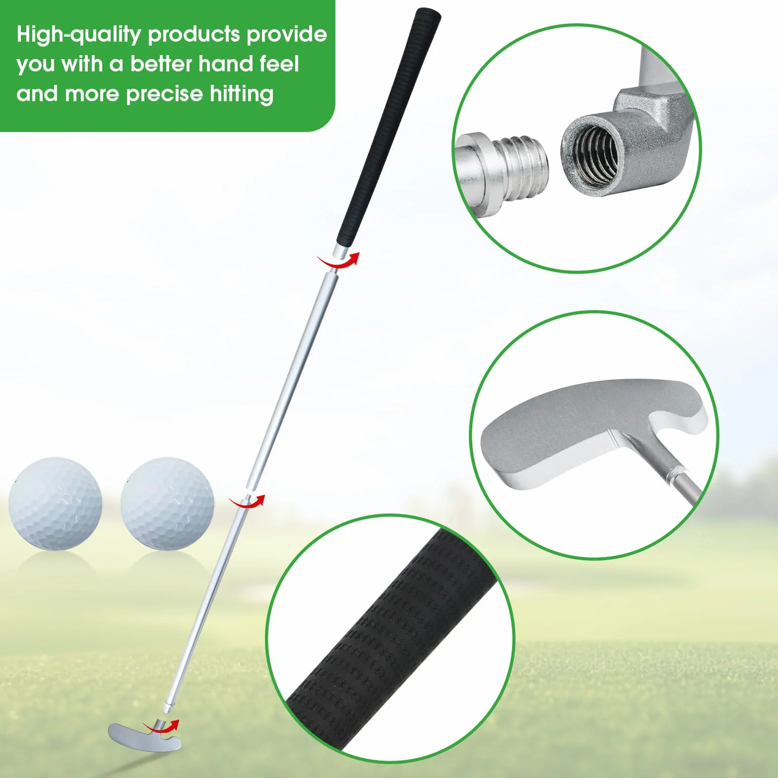 Putter da golf, putter da golf per destrorsi e mancini per principianti giovani, set di mini mazze da golf rimovibili, 83,8 cm, con 2 palline da golf standard a doppio strato