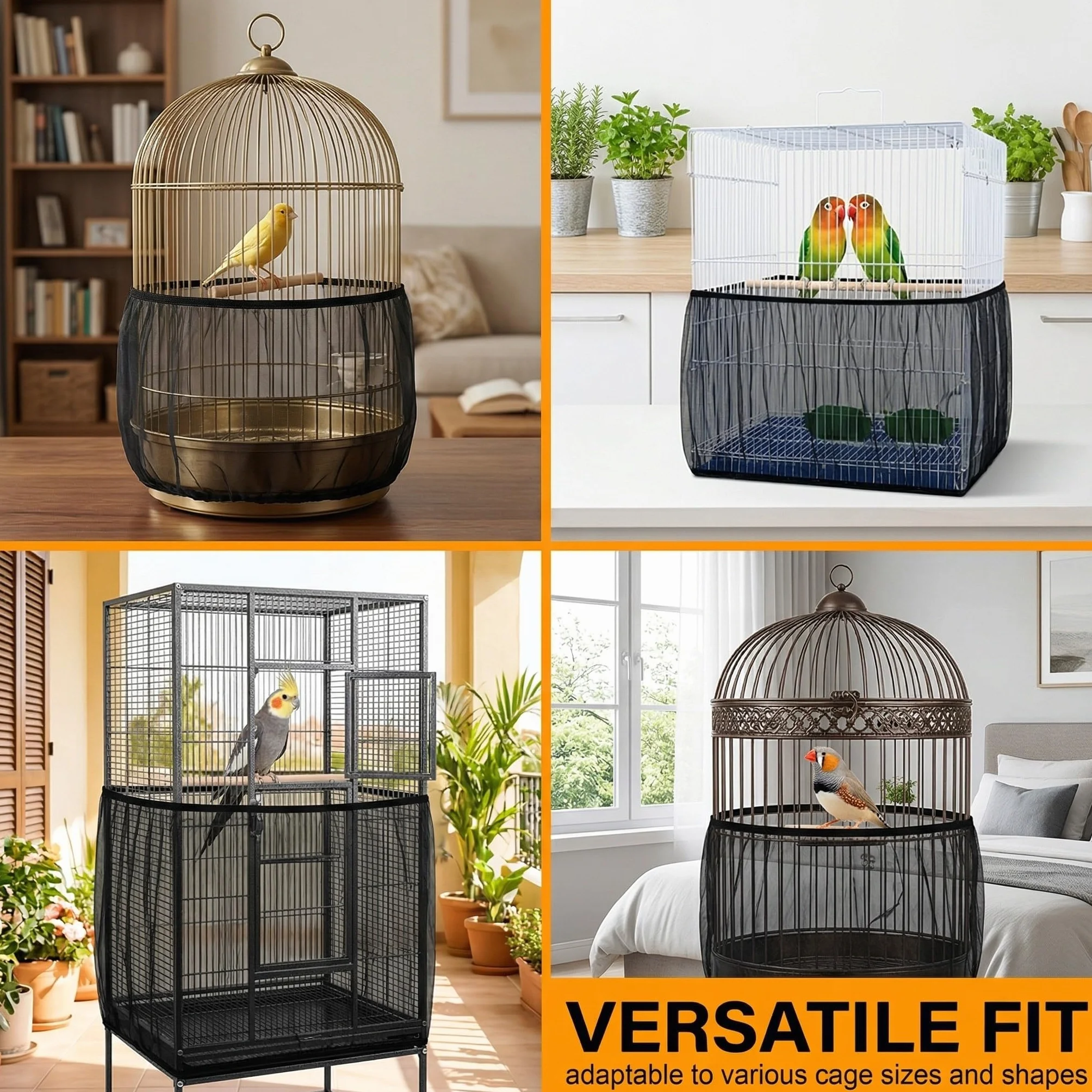 Copertura Gabbia Pappagalli 1 Pezzo Nero Altezza 40 Cm Circonferenza 225 Cm Rete Nylon Traspirante