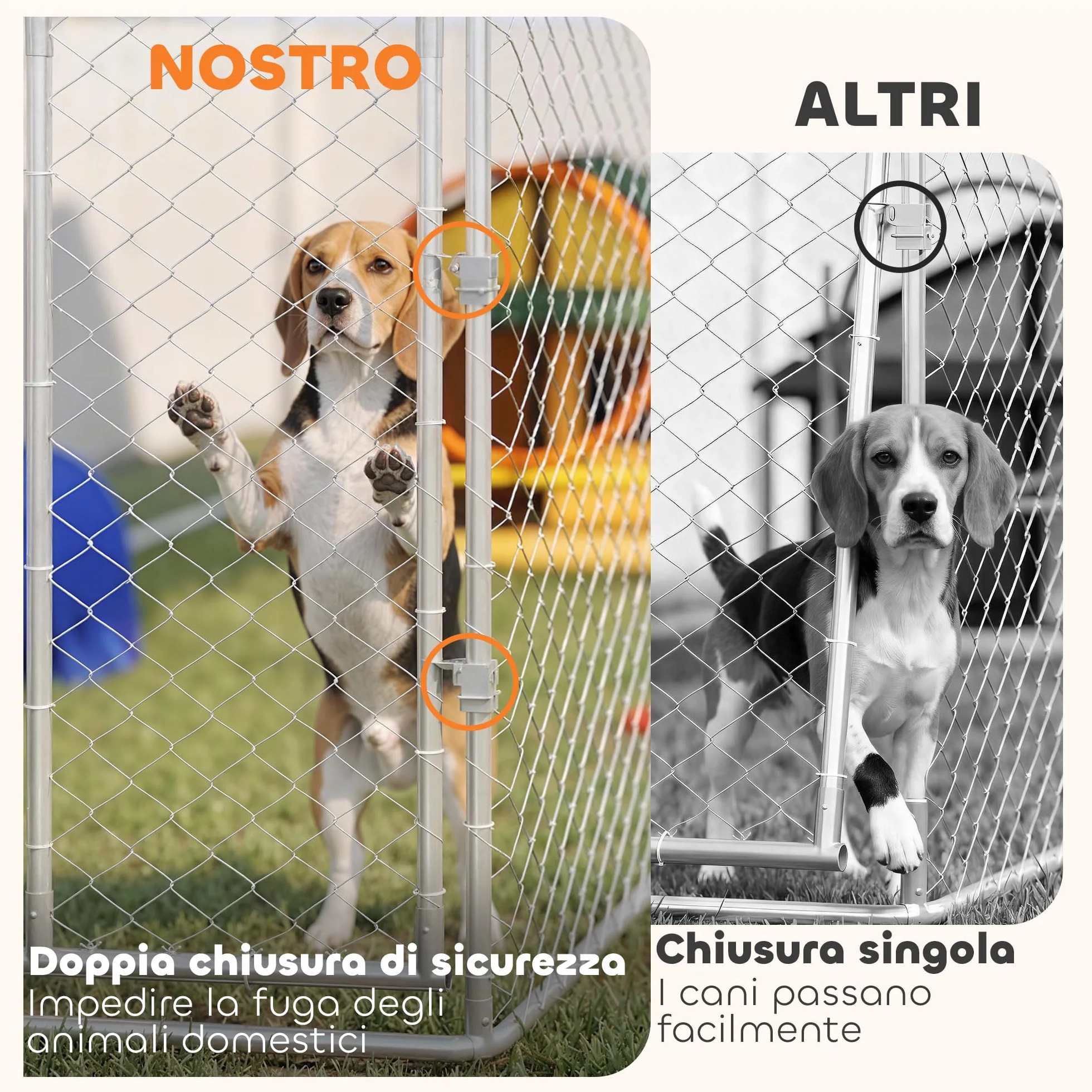PawHut Kennel Gabbia per Cani da Esterno Grande, Recinto con Tetto Anti-UV Impermeabile, Porta Reversibile, Acciaio Zincato, 230x230x170cm, Argento