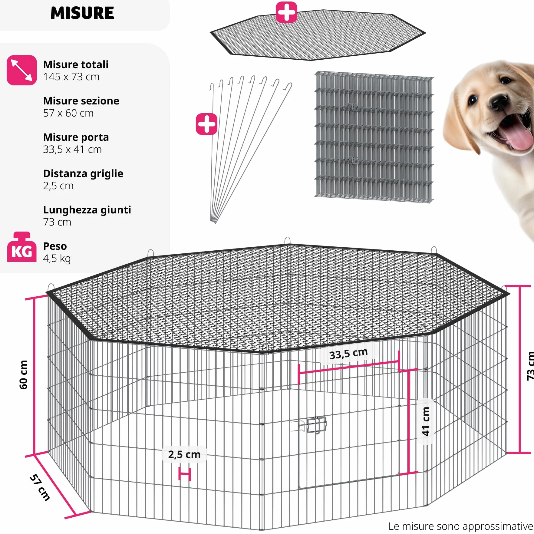 tectake® Recinto per Animali con Rete di Sicurezza, Grande Porta con Chiusura, Montaggio ad Incastro, Conservazione Salvaspazio, Protezione da Aperture Accidentali e Intrusi - Ø 145cm, Nero
