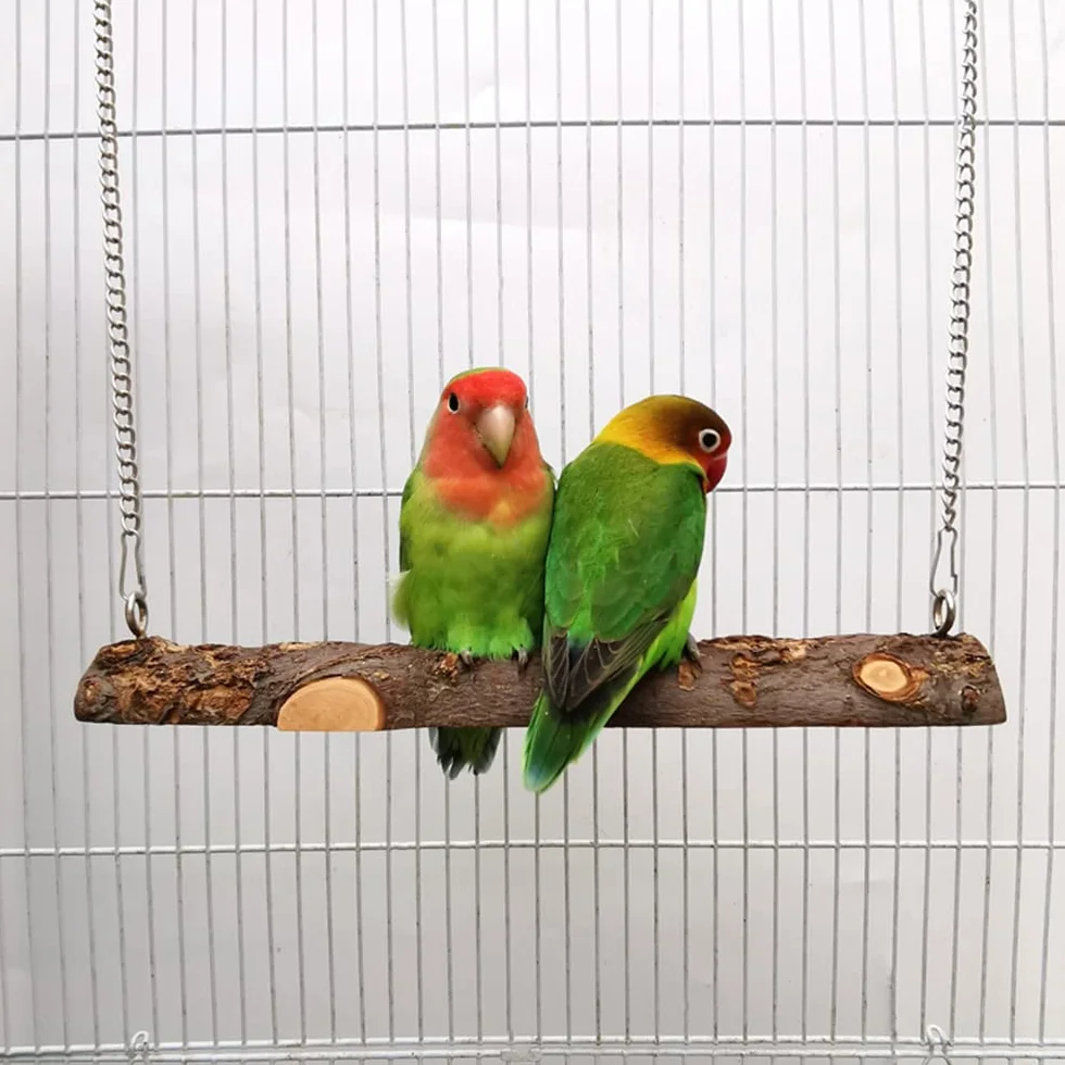 Giocattolo per Pappagalli Uccello in Legno Naturale Appeso Altalena Trespolo per Gabbia