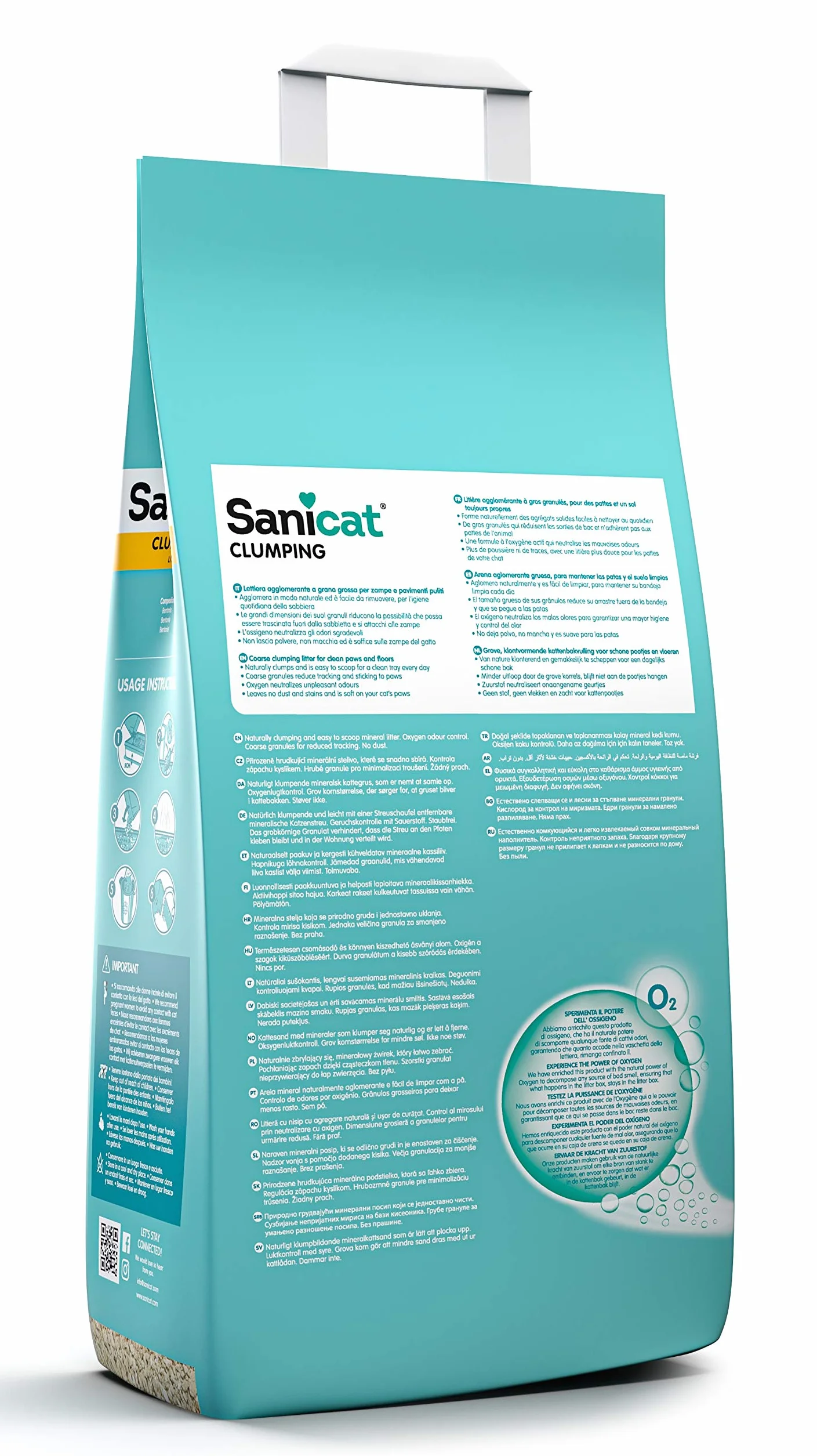 Sanicat - Lettiera per gatti agglomerante senza profumo | A base di minerali naturali per garantire il controllo dei cattivi odori | Assorbe l'umidità e facilita la pulizia