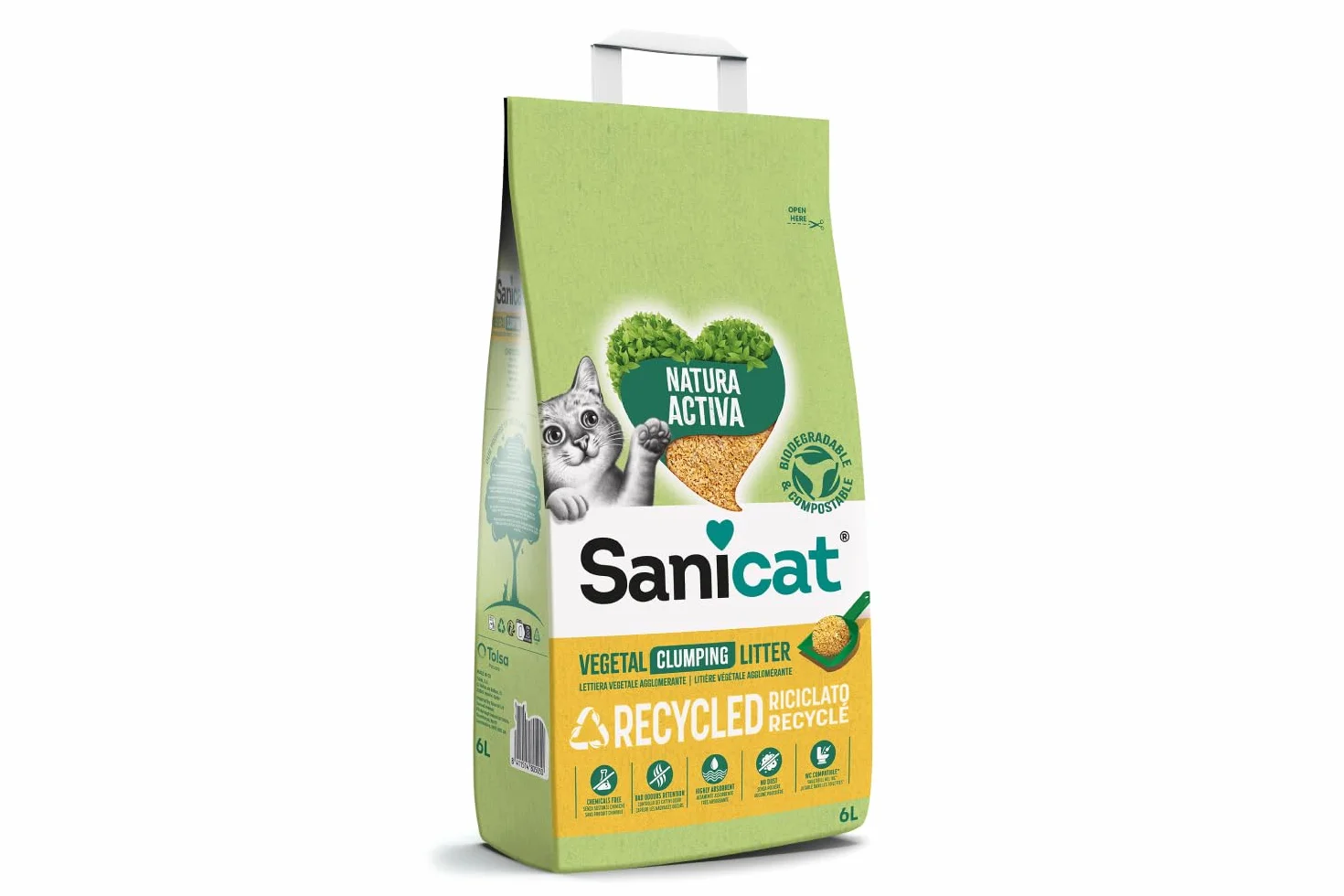 Sanicat Lettiera per gatti in tutolo di mais riciclato Assorbimento superiore controllo odori biodegradabile 6 L