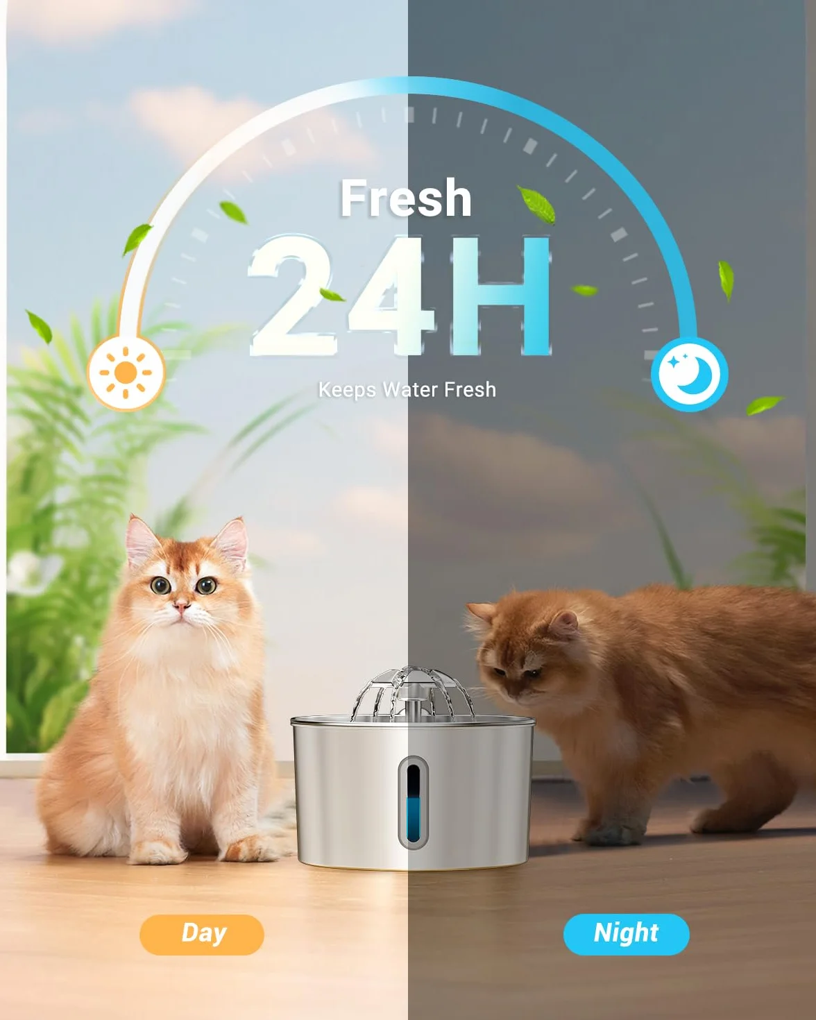 Fontanella per Gatti Acciaio Inox, 2,2L Fontana per Gatti Super Silenzioso, Sistema di Filtraggio Quadruplo, Facile da Pulire, Fontanella Gatto con LED, 3 Filtri a Carboni Attivi