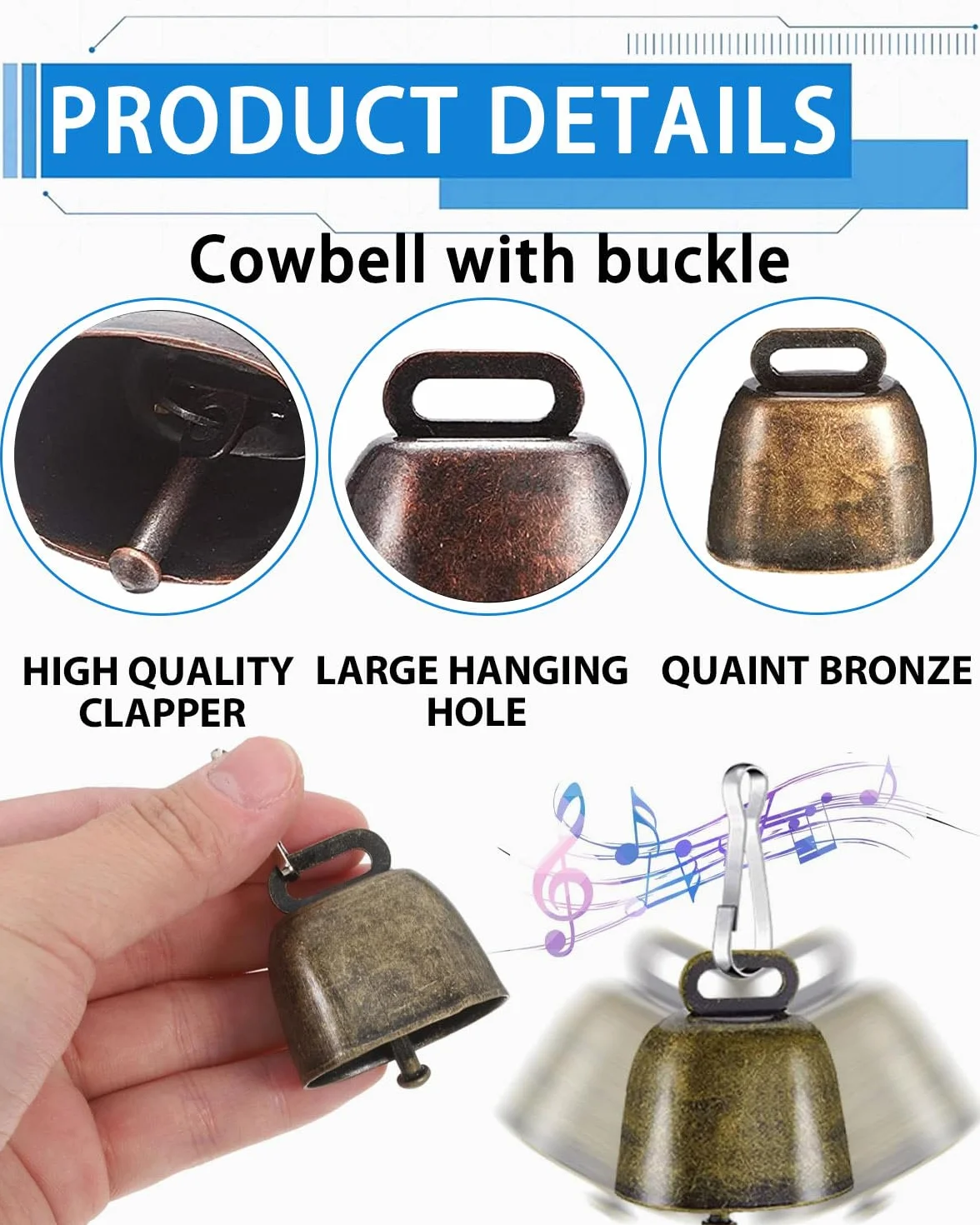 Campana in Metallo Antico, per Mucca, Cavallo, Pecora, Rame, Bronzo Rosso