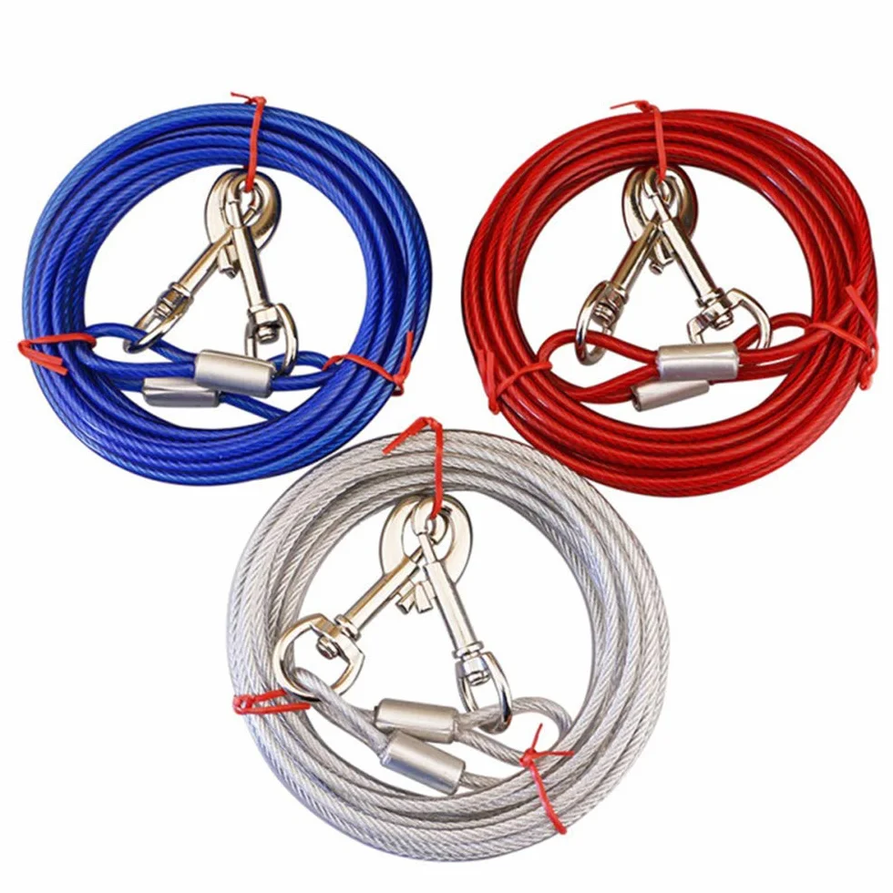 Cavo di collegamento per cani con ganci in metallo resistente, in acciaio inossidabile, copertura in PVC, per esterni, cortile, campeggio