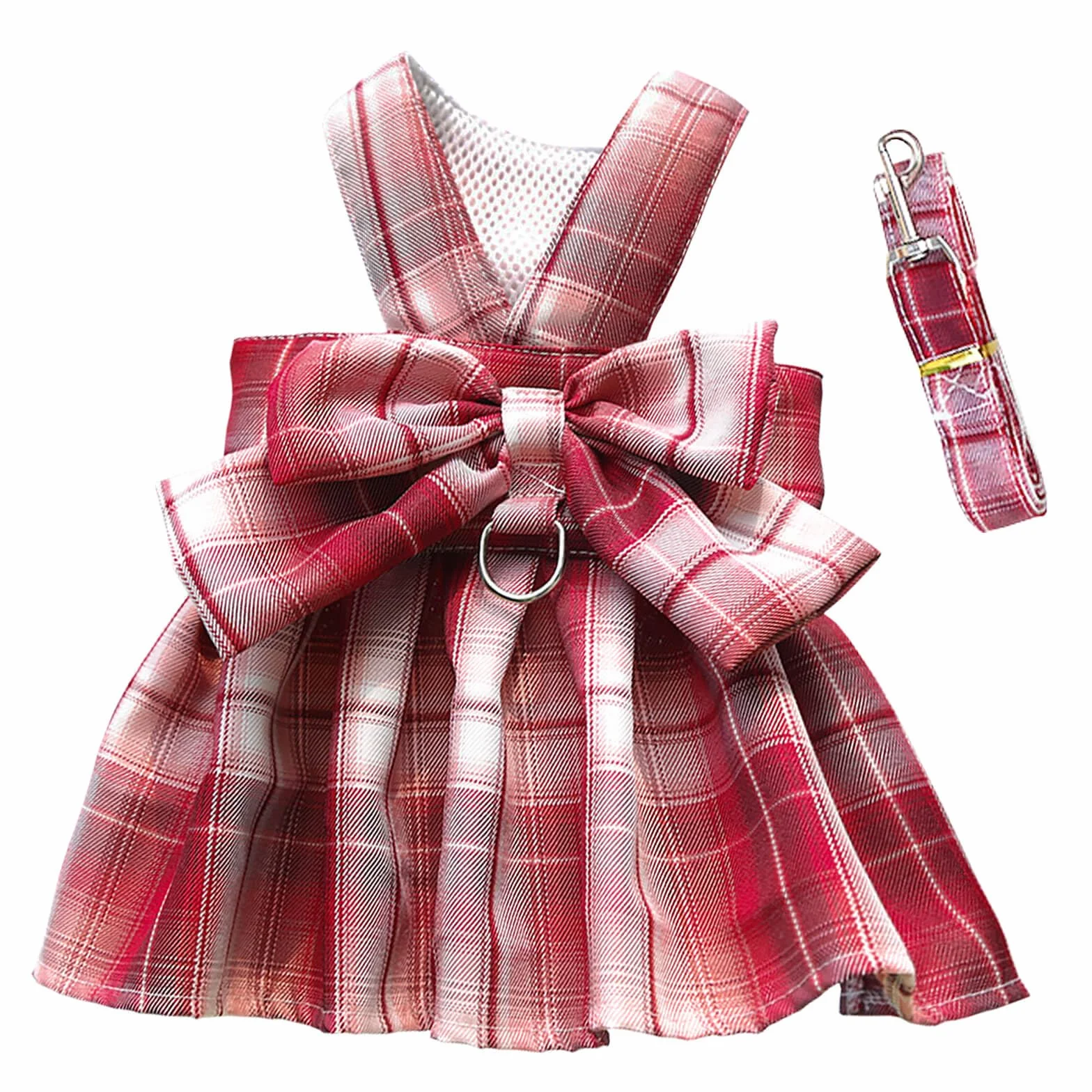 Vestito per Cane Cucciolo Fiocco Lusso Principessa Gonna a Quadri Abbigliamento Pettorina e Guinzaglio Gonna Tutu Vestito per Cane Piccolo Femmina