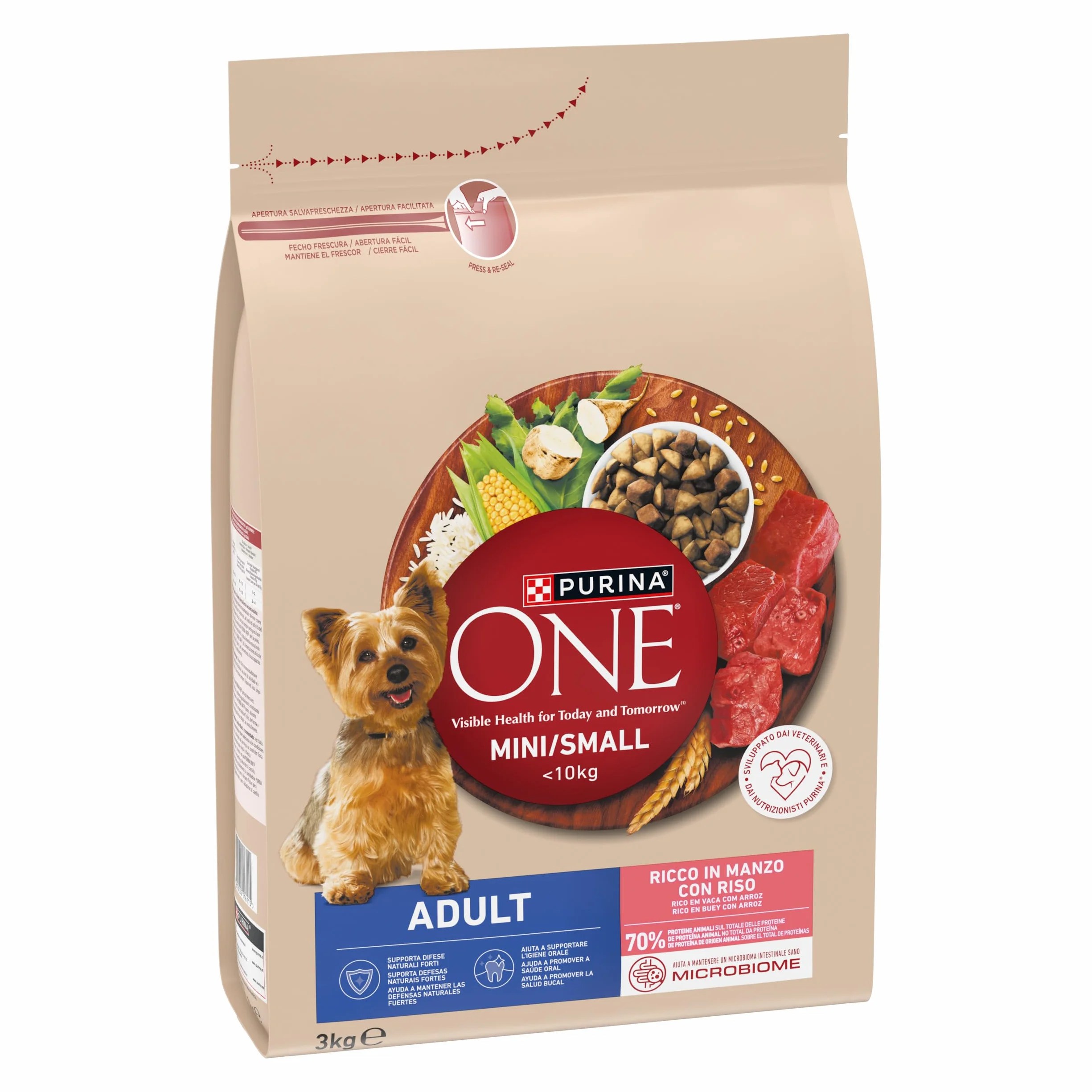 Purina ONE MINI Crocchette Cani Adult con Manzo e Riso, 1 Sacco da 3 Kg