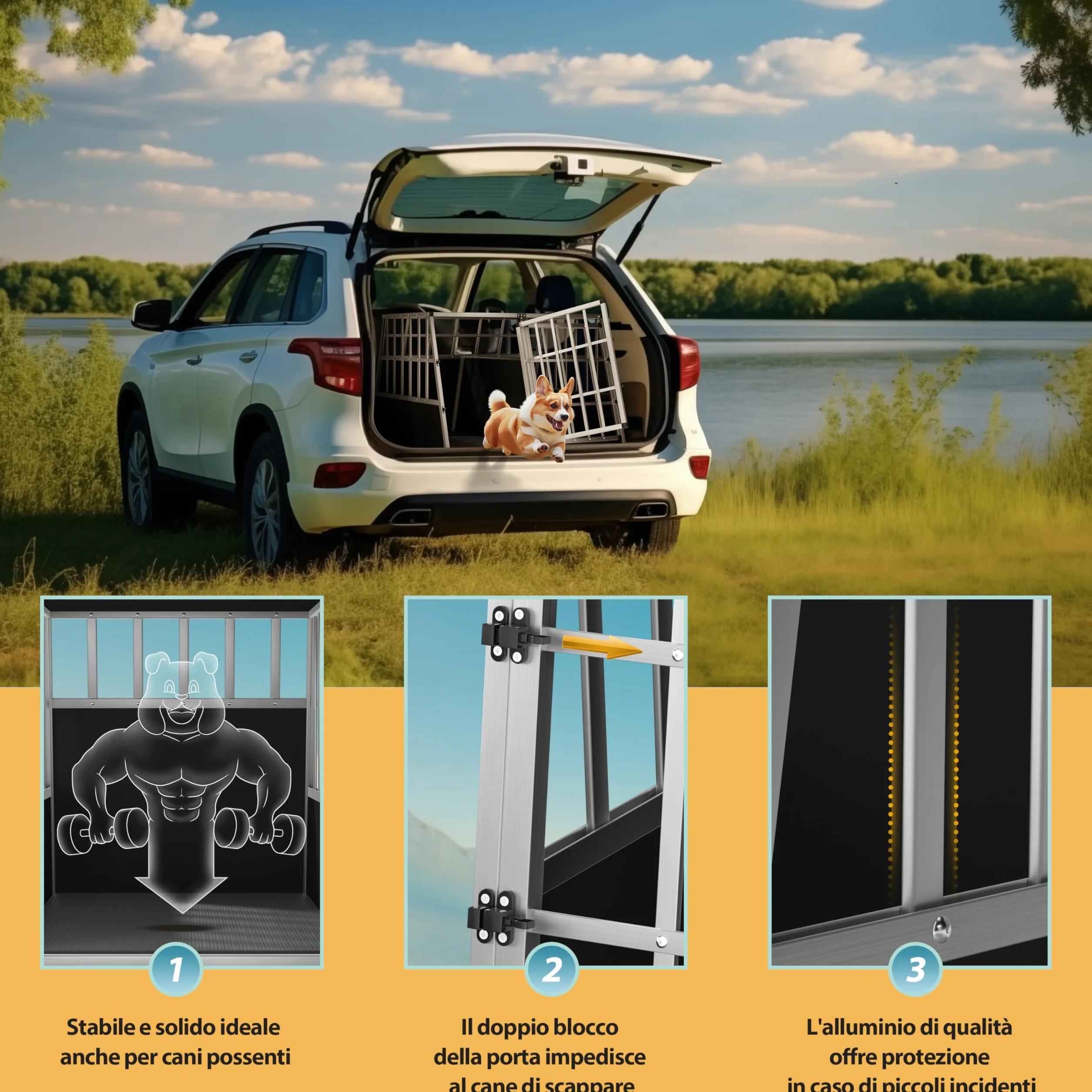 CADOCA® Trasportino Cani XXL 97x90x70cm Richiudibile Alluminio Impermeabile Box Auto Cagnolini