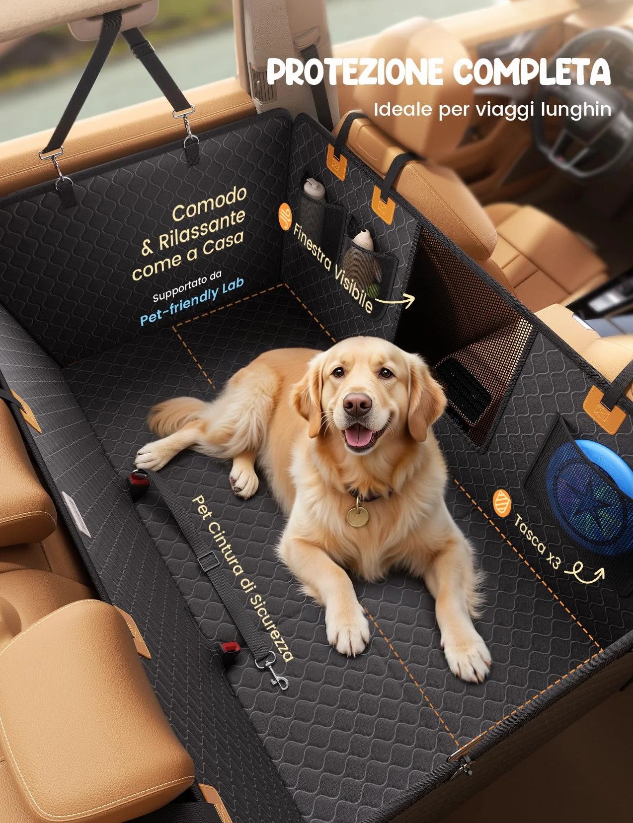Lamicall Coprisedile per Auto per Cani Impermeabile Antiscivolo Antigraffio con Finestra Visibile Lavabile in Lavatrice per SUV e Piccoli Furgoni
