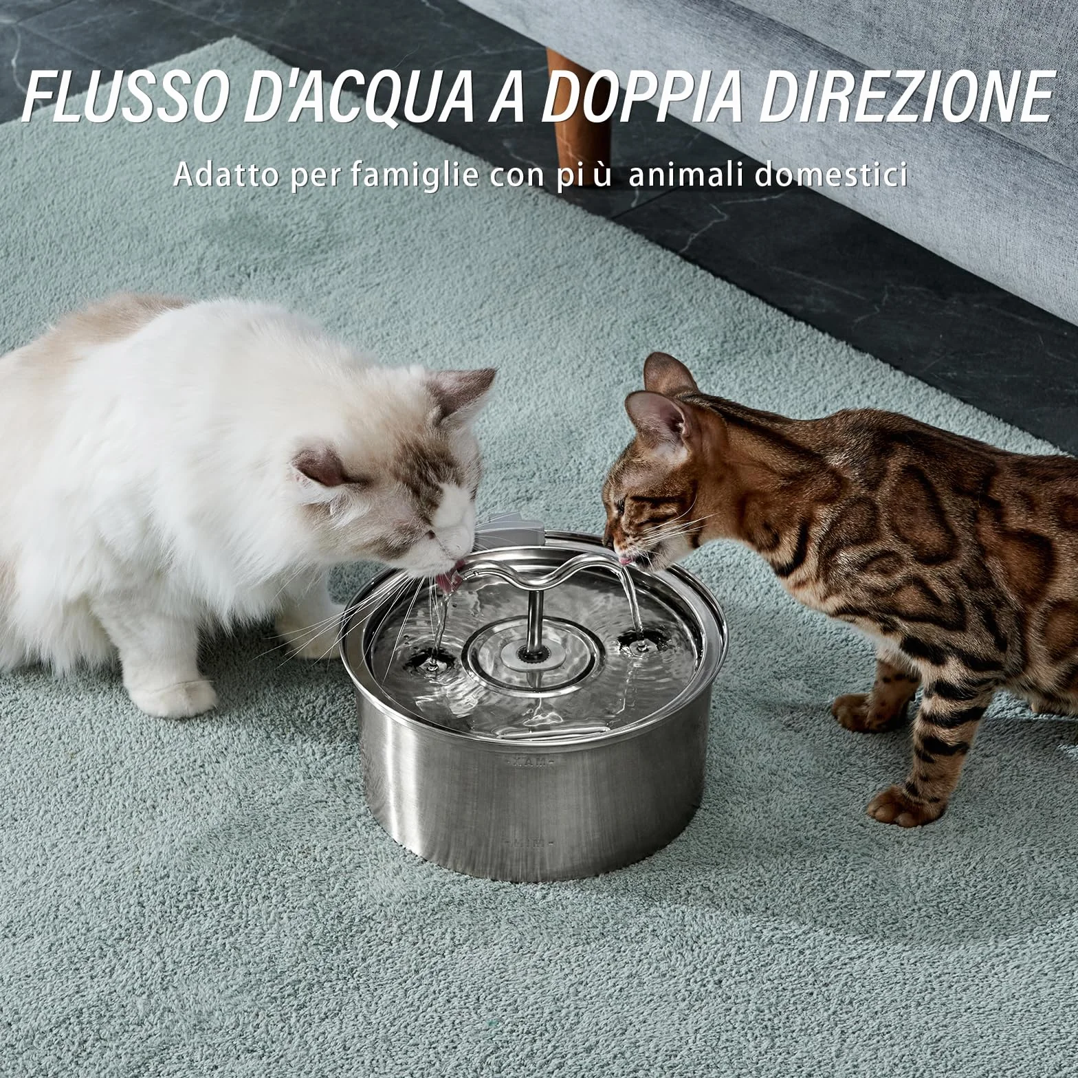 DOOOB Fontanella per Gatti, 3.2L Fontana per Gatti, Automatico Fontanella Gatto Acciaio con Pompa Ultra Silenziosa, Fontana per gatti acciaio inox con 1 Filtro e 1 Spugna