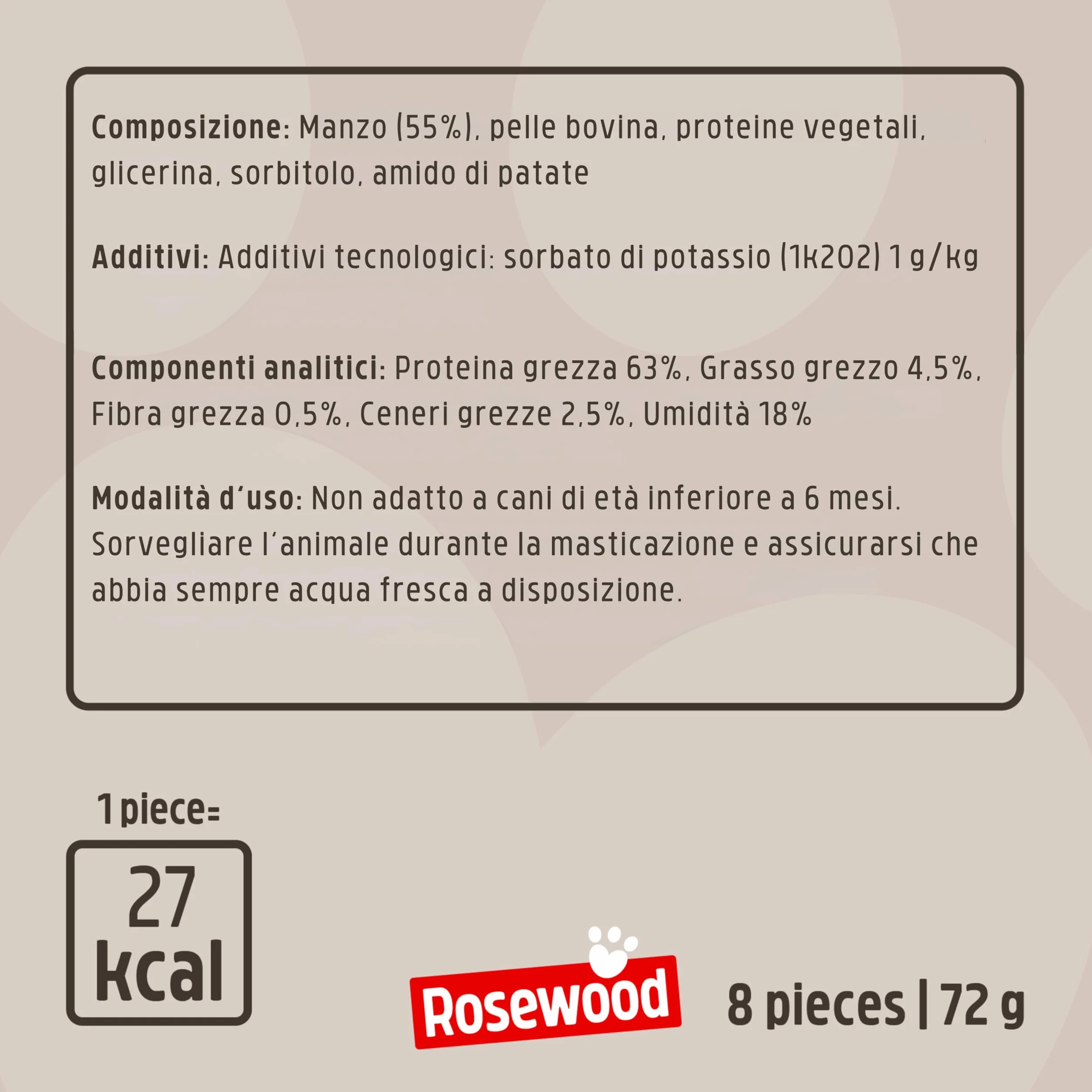 Rosewood Chewy Sticks Manzo Small - Bastoncini da masticare per cani con carne di manzo, supporta la cura dei denti, senza cereali, glutine e additivi artificiali, confezione da 6 (6x72 g)