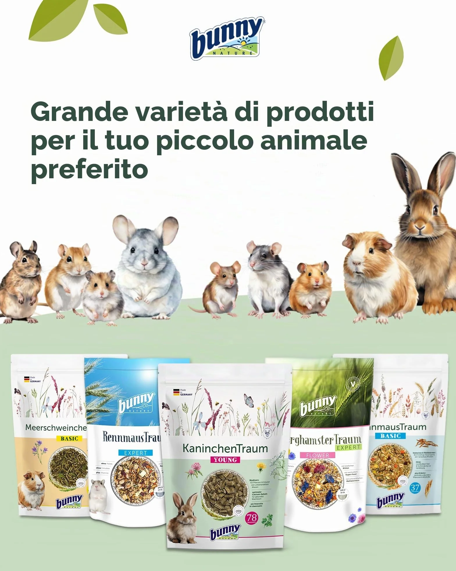 bunny Nature - Mangime completo per criceti nani, mix di vitamine, ingredienti e vermi di farina, 500 g