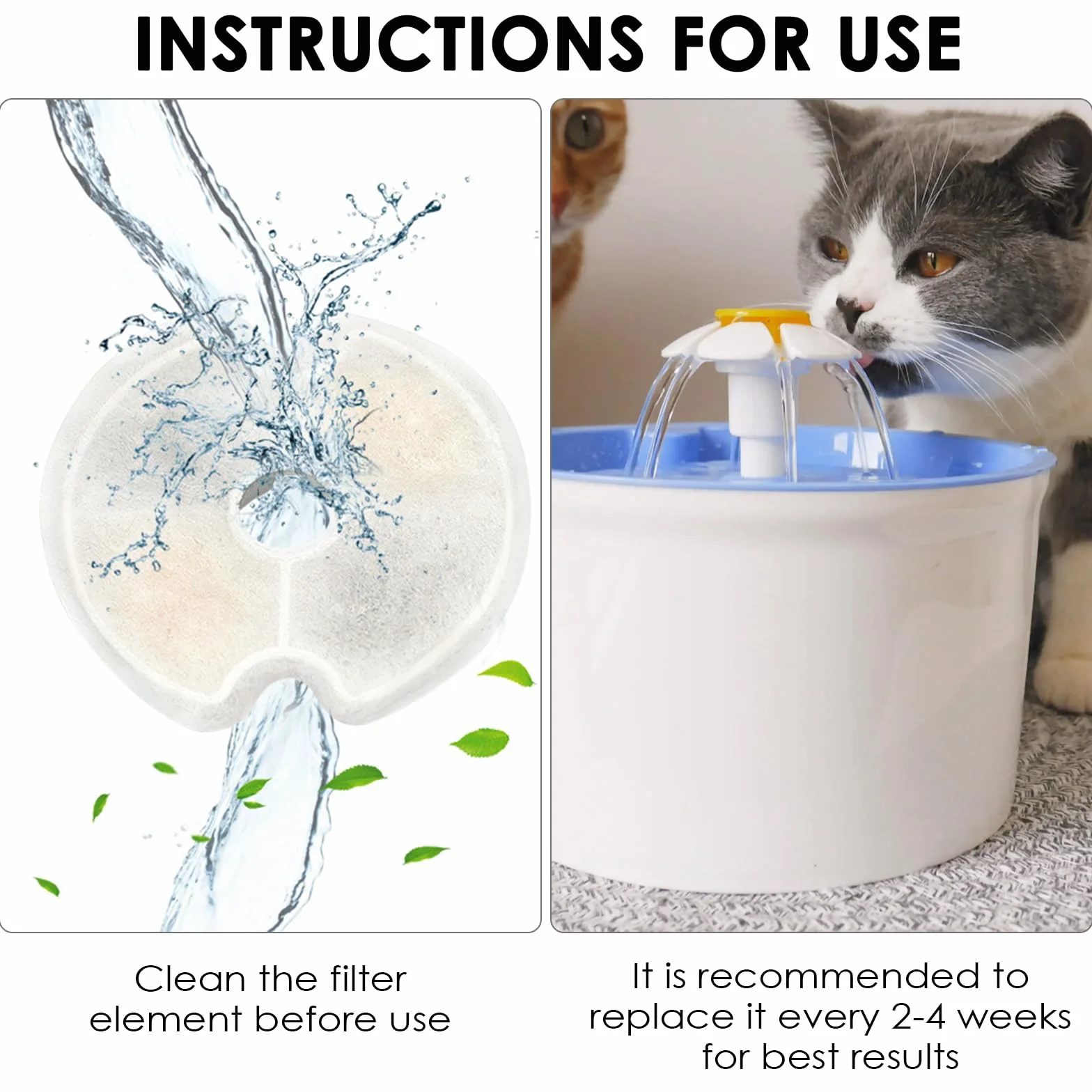 Filtri Fontanella per Gatti, 6 Pezzi Filtro di Ricambio per Filtro Per Fontana 2L&2.5L/67-84 oz con Carbone Attivo e Resina-Tripla Filtrazion, Soddisfa le Esigenze di Sostituzione da 2 Mes