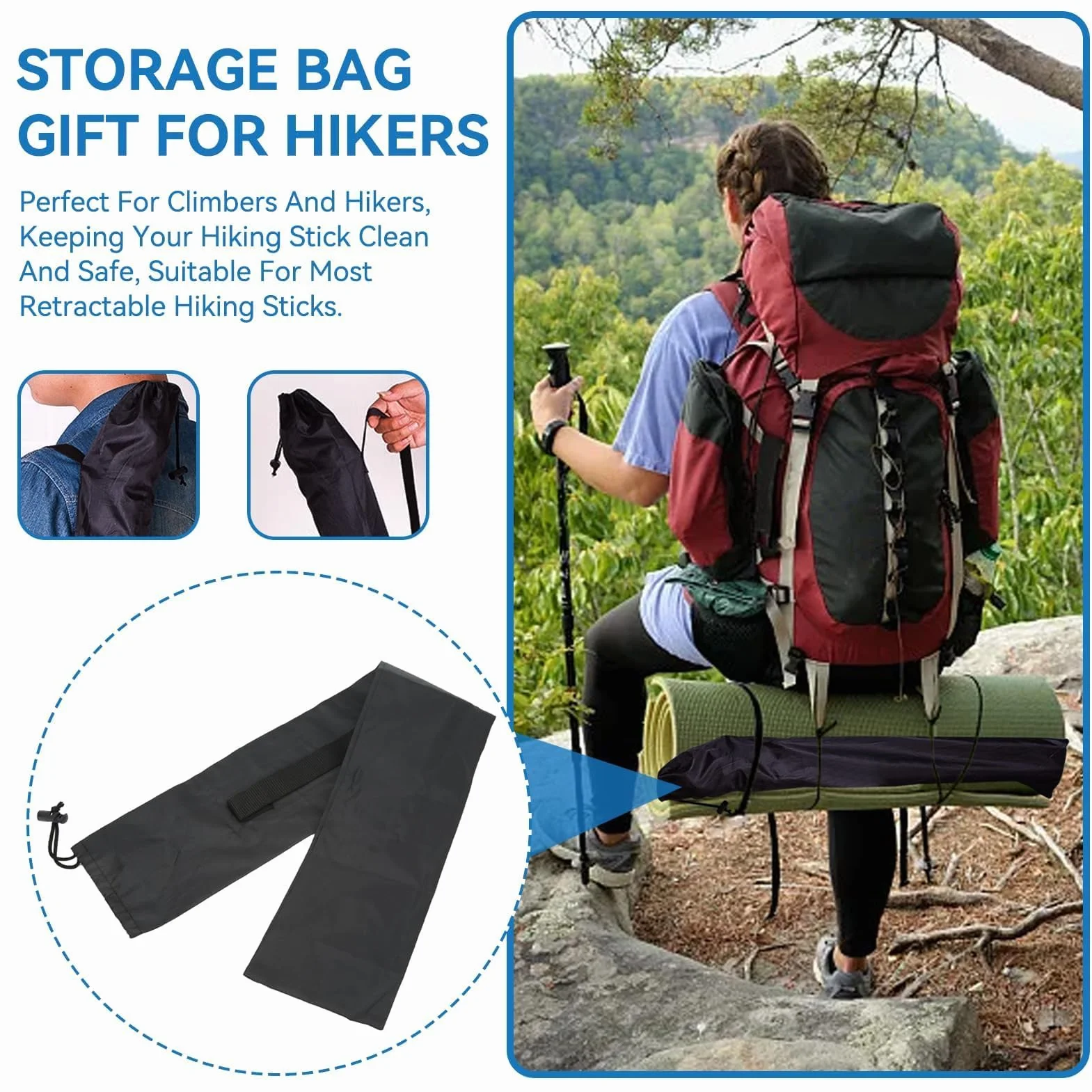 Borsa per Bastoncini da Trekking Portatile con Tracolla Regolabile