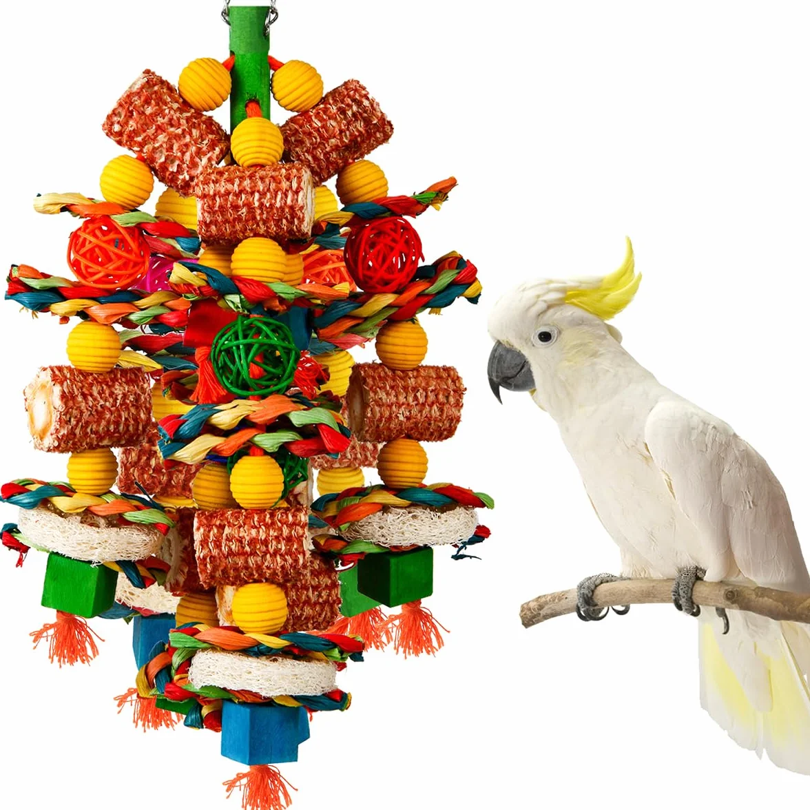Giocattoli per uccelli pannocchia di mais naturale fette di luffa masticare pappagalli grigi africani ara cacatua