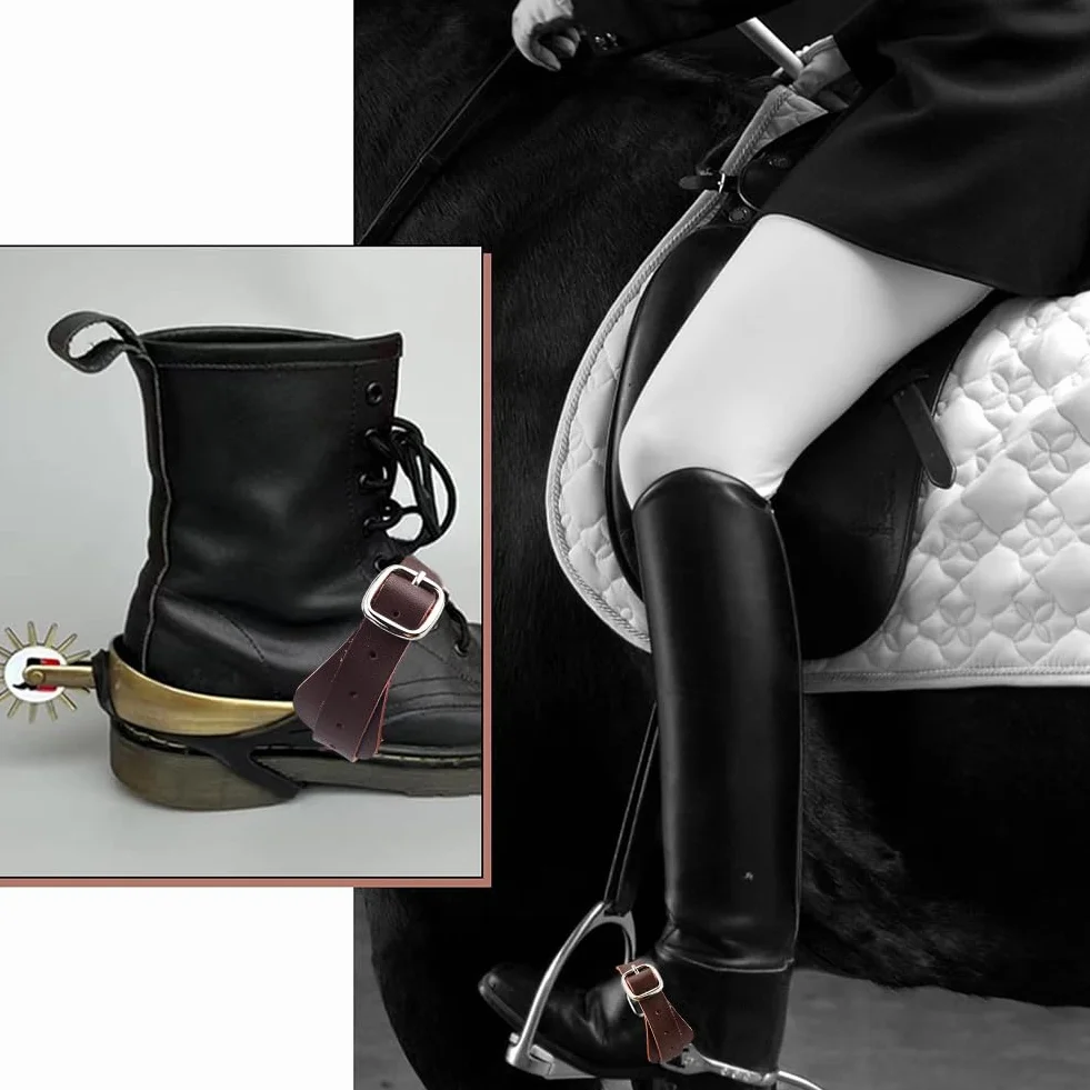 GORGECRAFT 2 pezzo di Cinturini per Speroni A Strato Singolo In Vera Pelle Nera Stivali Da Cowboy Regolabili Occidentali Fascia con Fibbia Staccabile Lacci per Scarpe Cinturino Alla Caviglia
