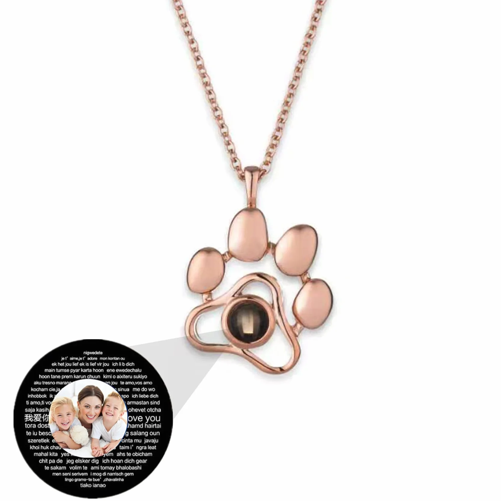 Collana personalizzata con proiezione immagini argento I love you 100 languages