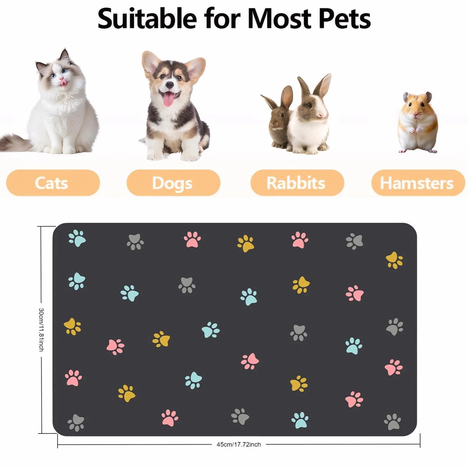 30×45cm Tappetino Ciotola Cane Gatto in Fango di Silicone, Super Assorbente Tappetino Ciotole Gatto, Tappetino Ciotola Cane Antiscivolo, Lavabile Tappetino Sottociotola per Cani Per Mangiare