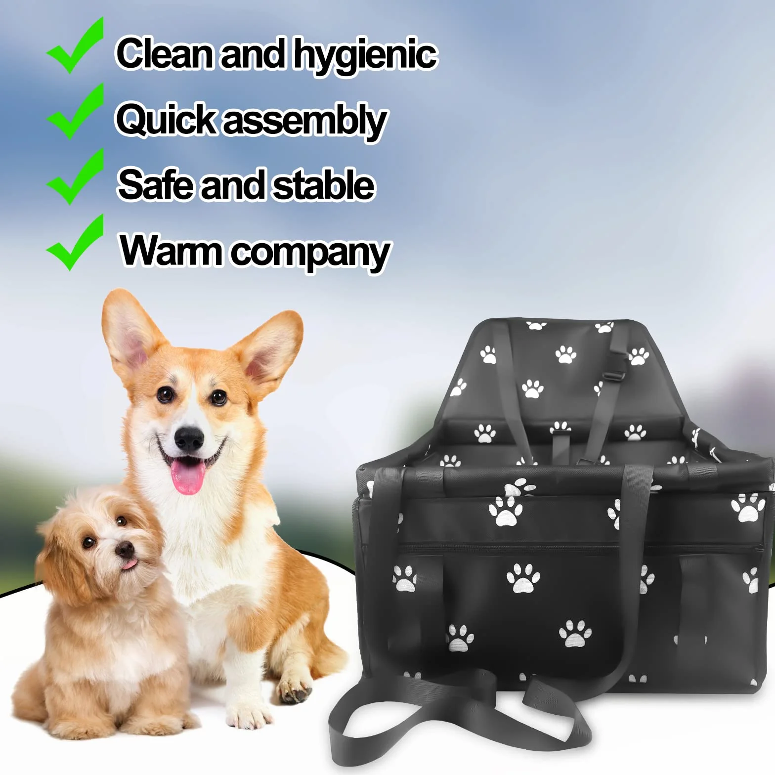 Gvolatee Seggiolino Auto per Cane, Seggiolino Auto per Cani con Cintura di Sicurezza Trasportino per Cani Pieghevolem con Tubo di Supporto 40×34×25cm