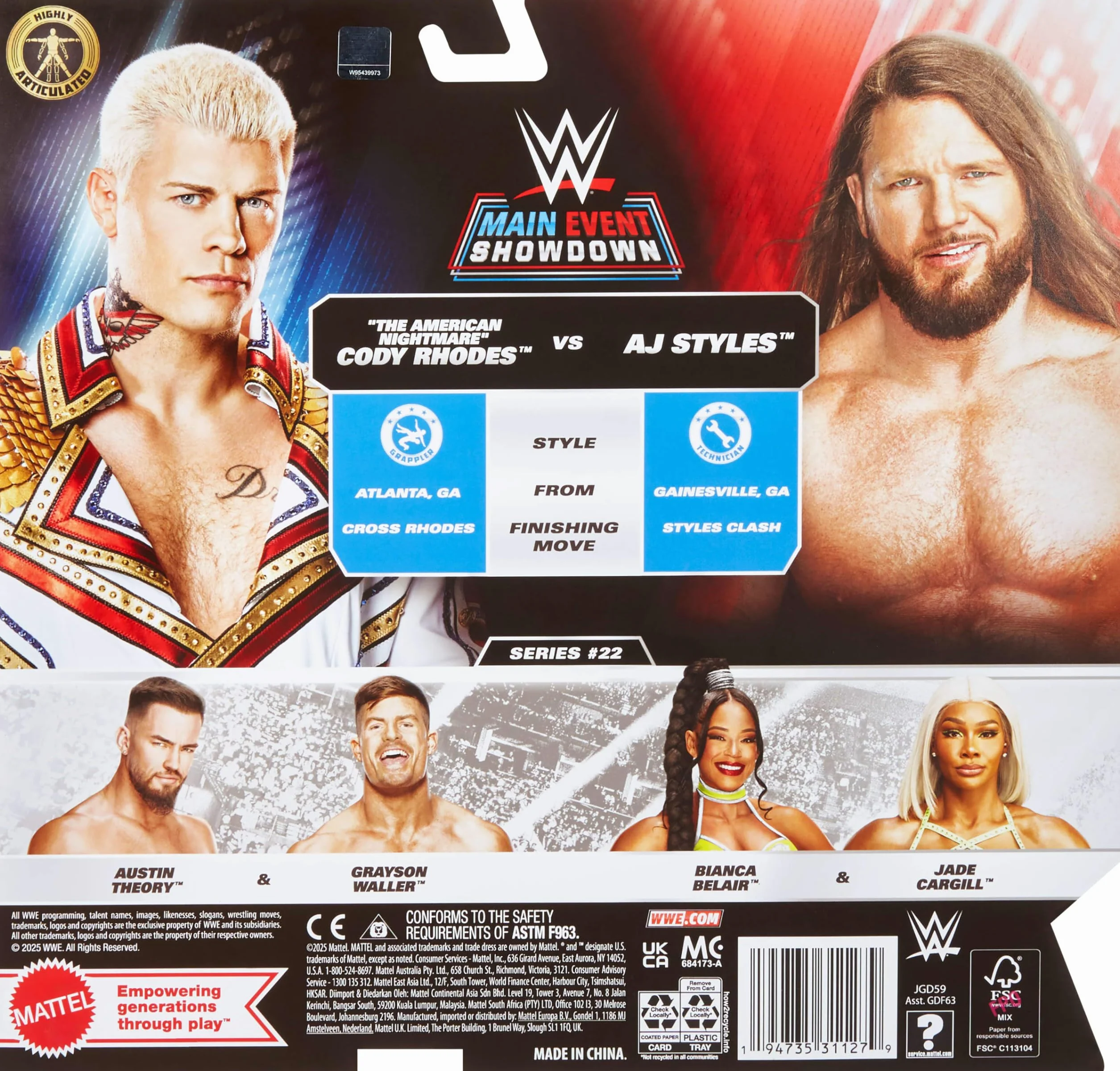 Mattel WWE Main Event Showdown 2-Pack Action Figure Series #22 Cody Rhodes vs AJ Styles 15,2 cm