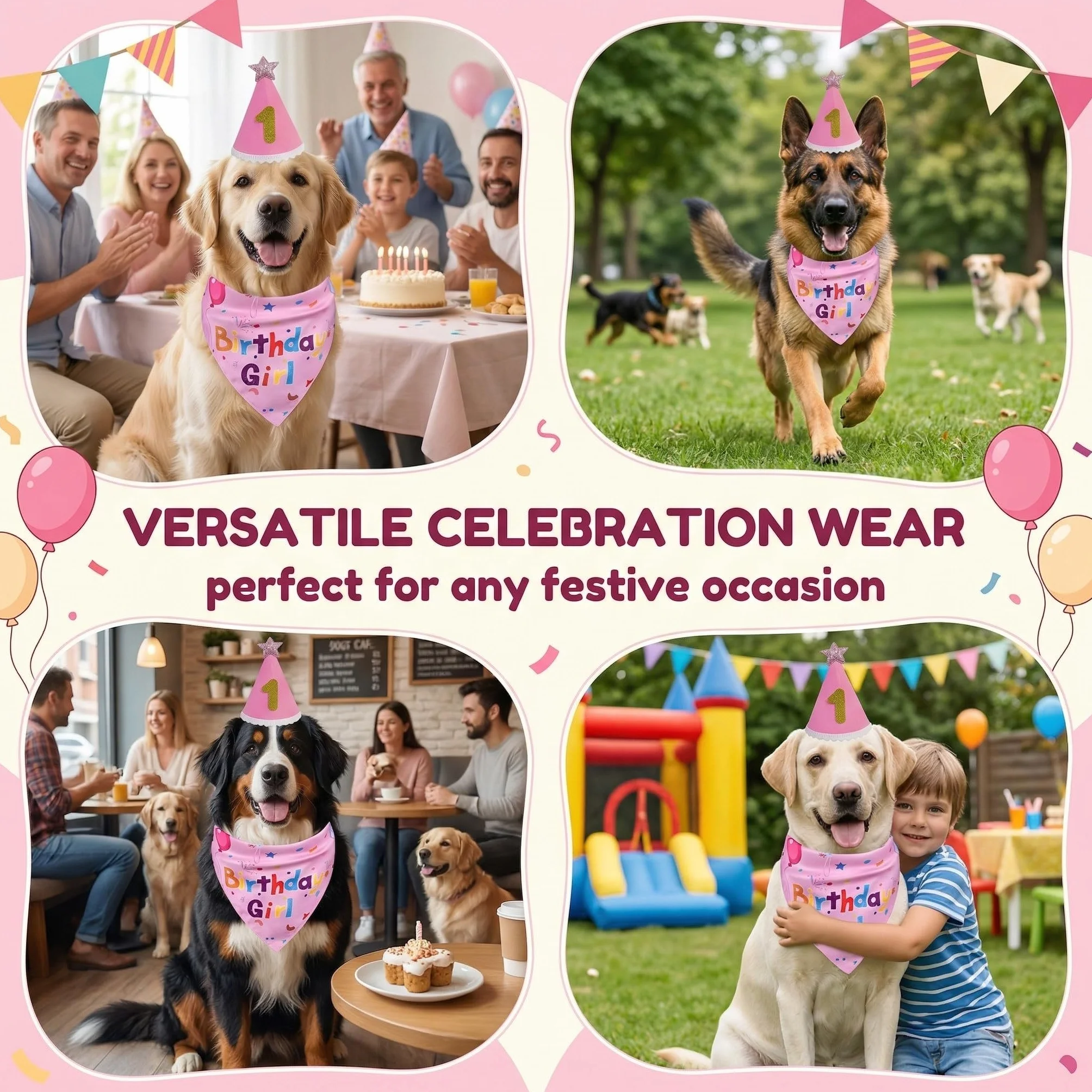 Set Compleanno Cane Rosa Cappello Bandana Riutilizzabili Numeri Abito Accessorio Decorazione Festa Cane Medio Grande