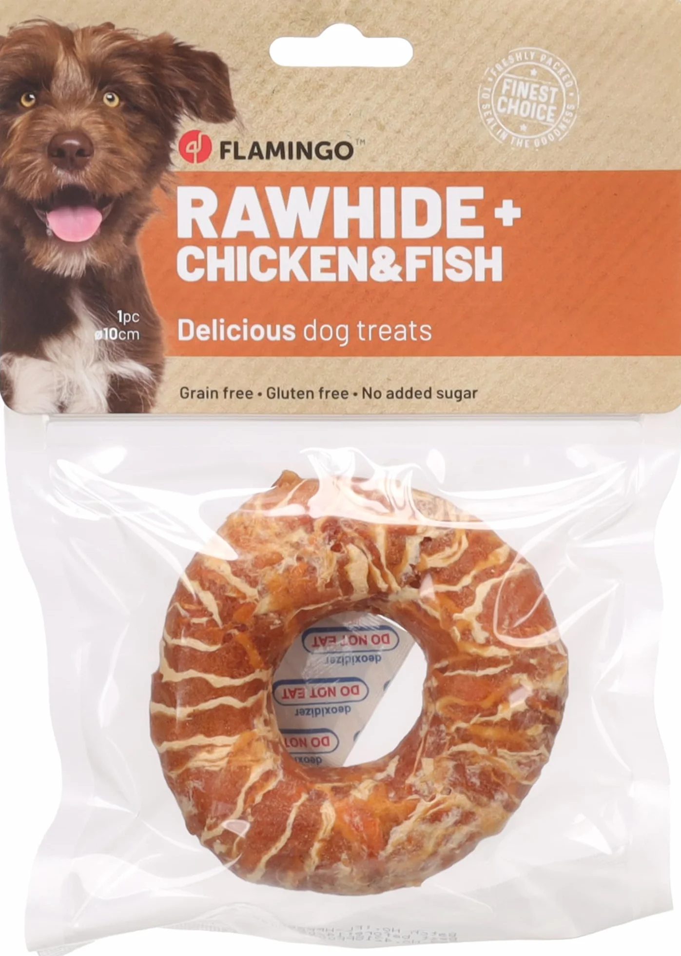 snack per cani - bastoncini per cani - R'Hide anello con pollo e merluzzo - 90 g - Ø 10 cm - senza glutine - senza cereali - senza zuccheri aggiunti