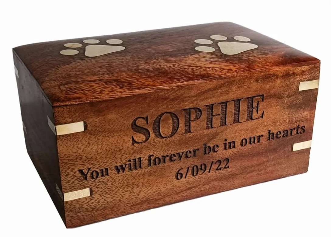 Urna in legno di palissandro per ceneri di cane, urna in legno personalizzata per ceneri – Scatola per cremazione – Memorial Keepsake Funerale Cremazione Pet Urne Cani Box