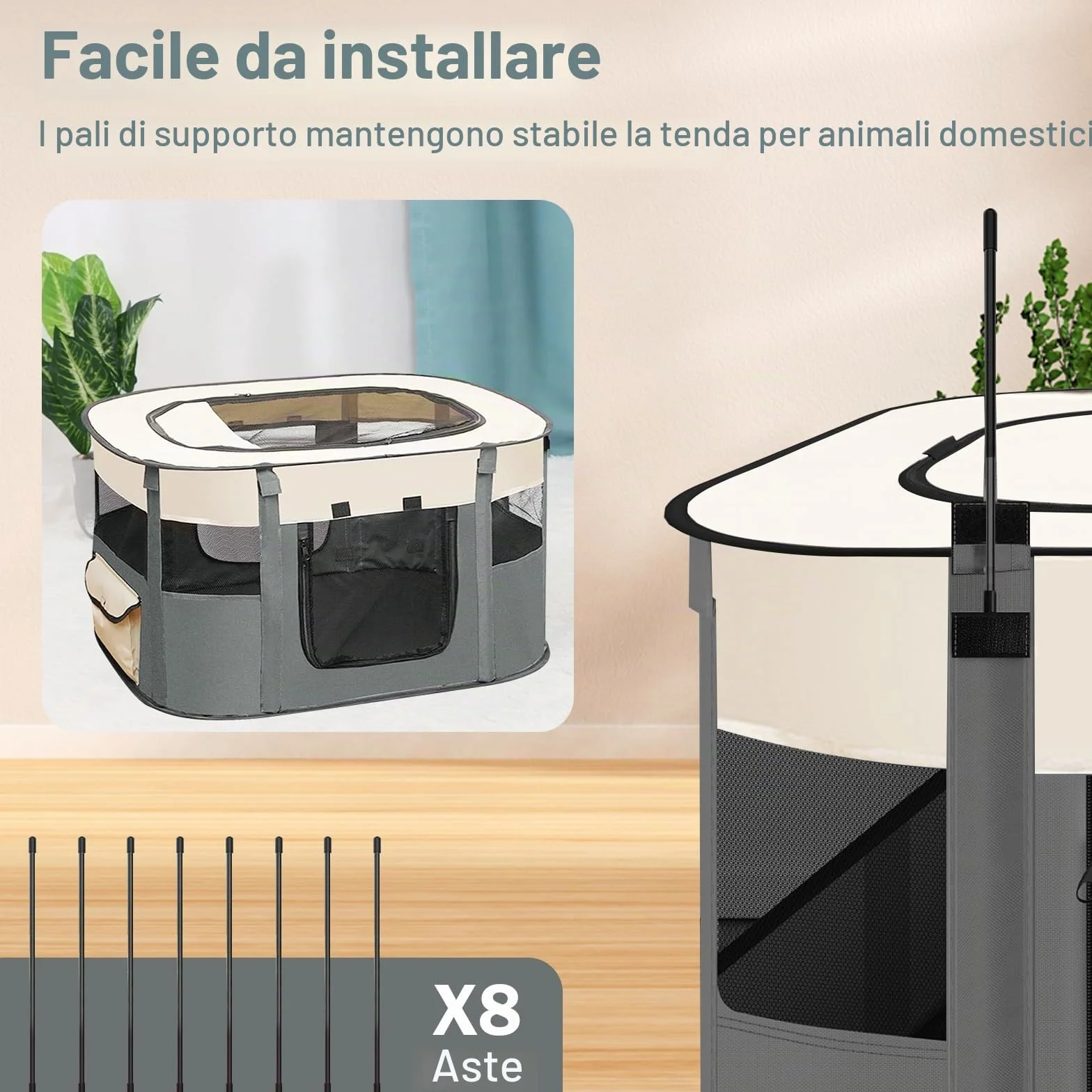 Recinto per Animali Pieghevole Box per Cani e Gatti Grigio 70 x 55 x 40 cm Traspirante Portatile