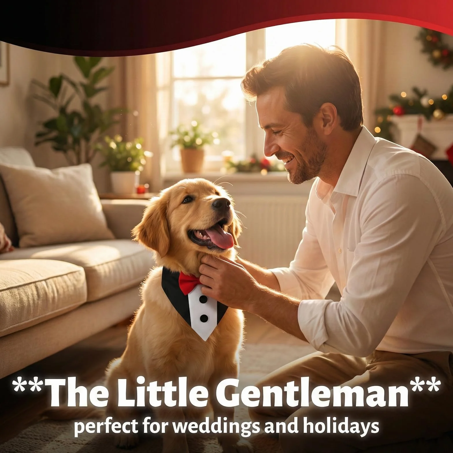 Bandana da Smoking per Cani Collare Matrimonio Formale Triangolare Medio Grande Rosso