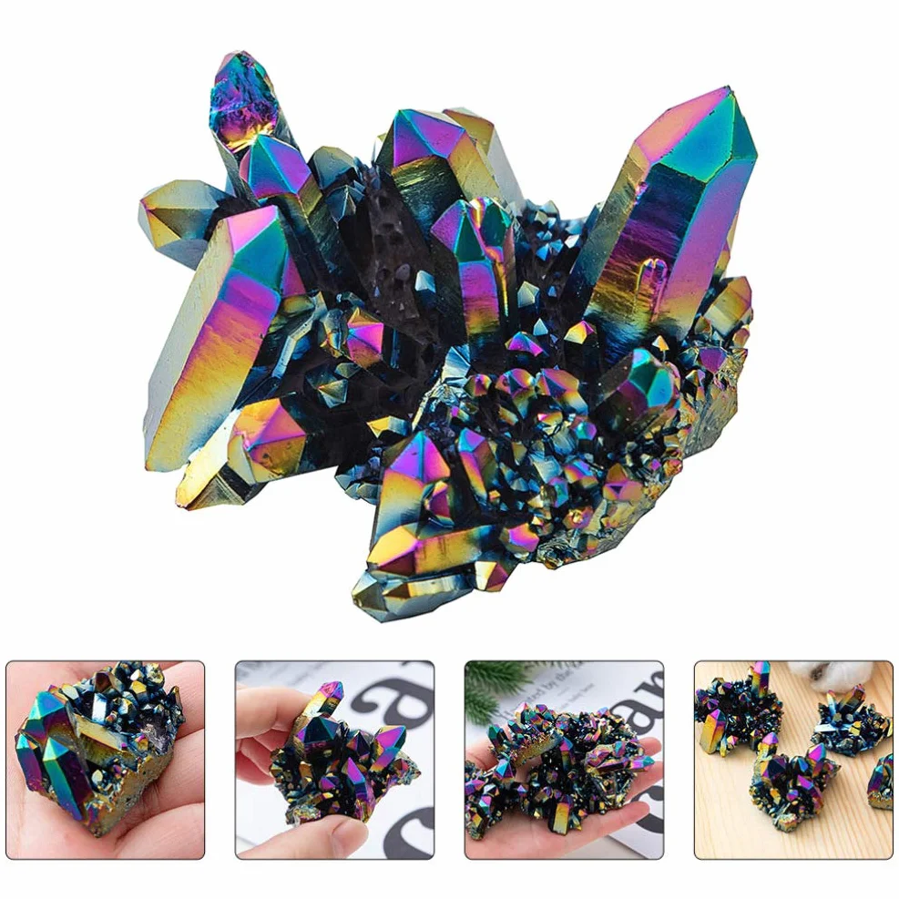 EXCEART Grappolo di cristallo arcobaleno naturale, 2 pezzi, decorazione per la casa, feng shui, acquario, artigianato e regali 4,5 x 3,5 x 3 cm