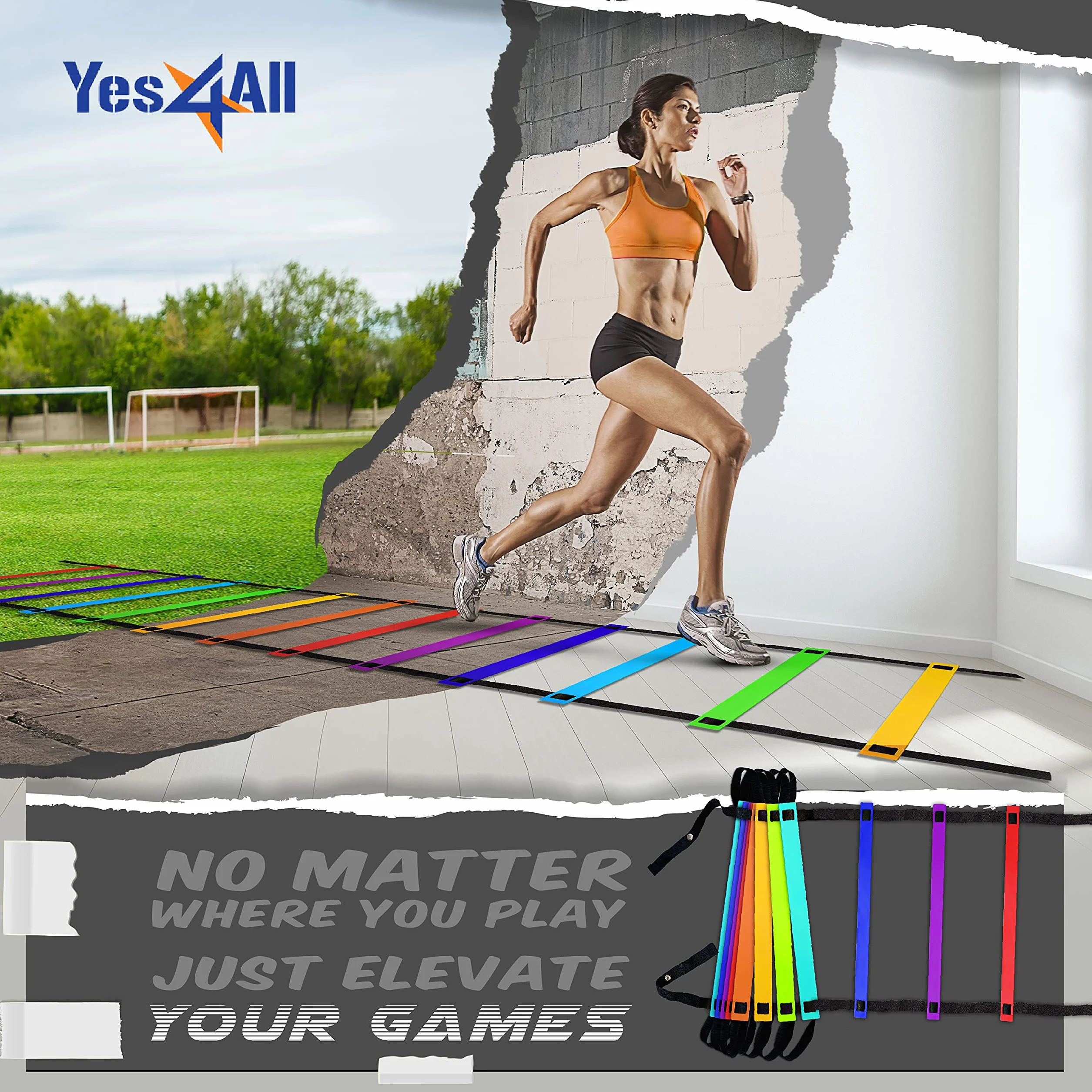 Yes4All Scala di agilità 3m-7m con pioli, Attrezzatura per allenamento velocità Calcio