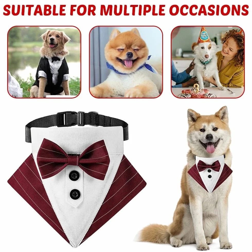 DONGKER Bandana da Smoking per Cani, Collare Regolabile per Cane Gatti Piccola Media Grande Matrimonio