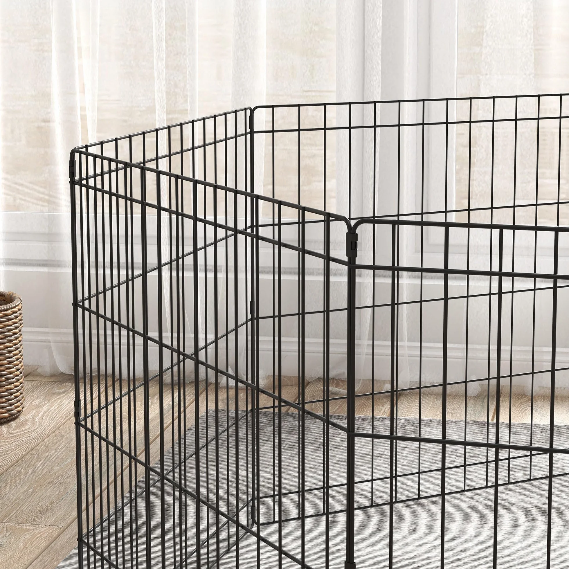 PawHut Recinto per Cani da Esterno e Interno, Recinzione Box 8 Pannelli a Rete con Porta 61 x 61cm, Nero