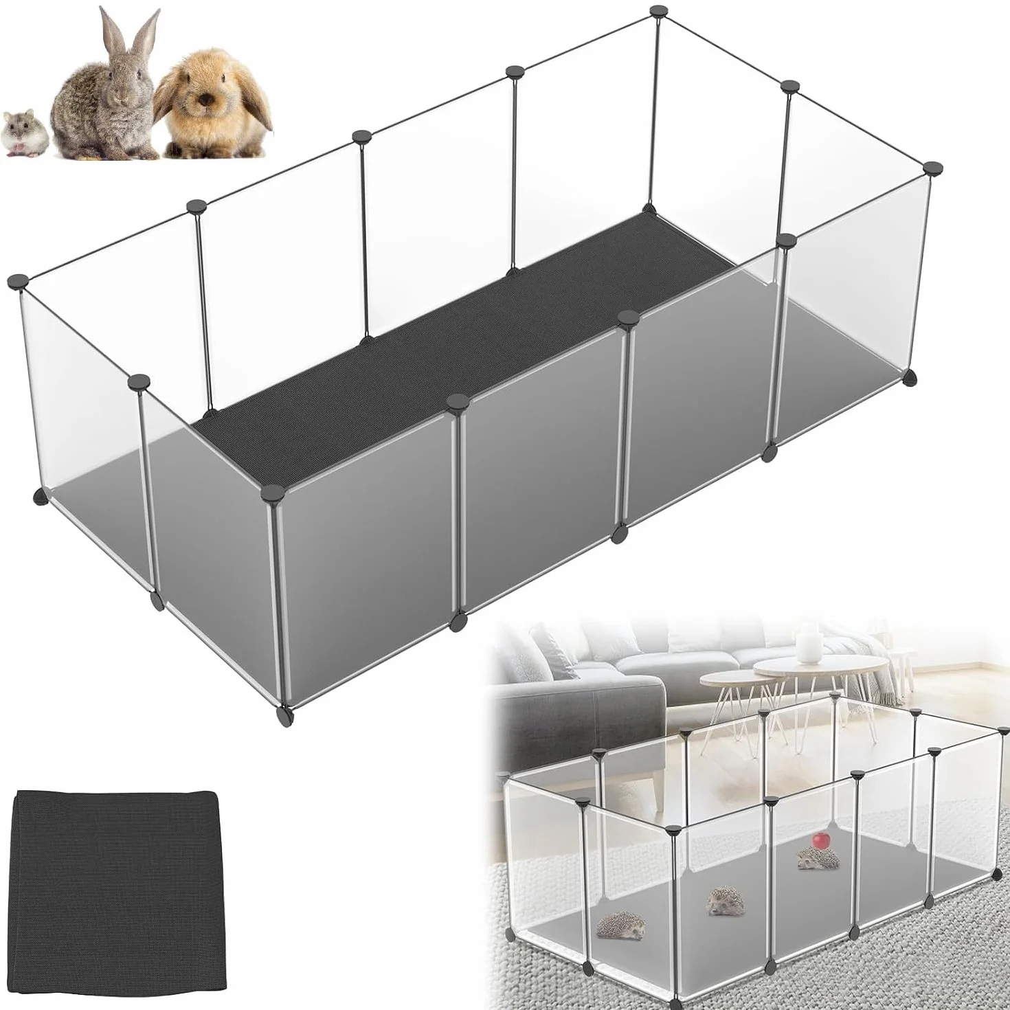 UISEBRT Recinzione libera con base e tappetino impermeabile confortevole, set da 12 pezzi, box modulare, 143 x 73 x 46 cm, per piccoli animali e cuccioli, box per cani, gabbia per conigli, recinto per