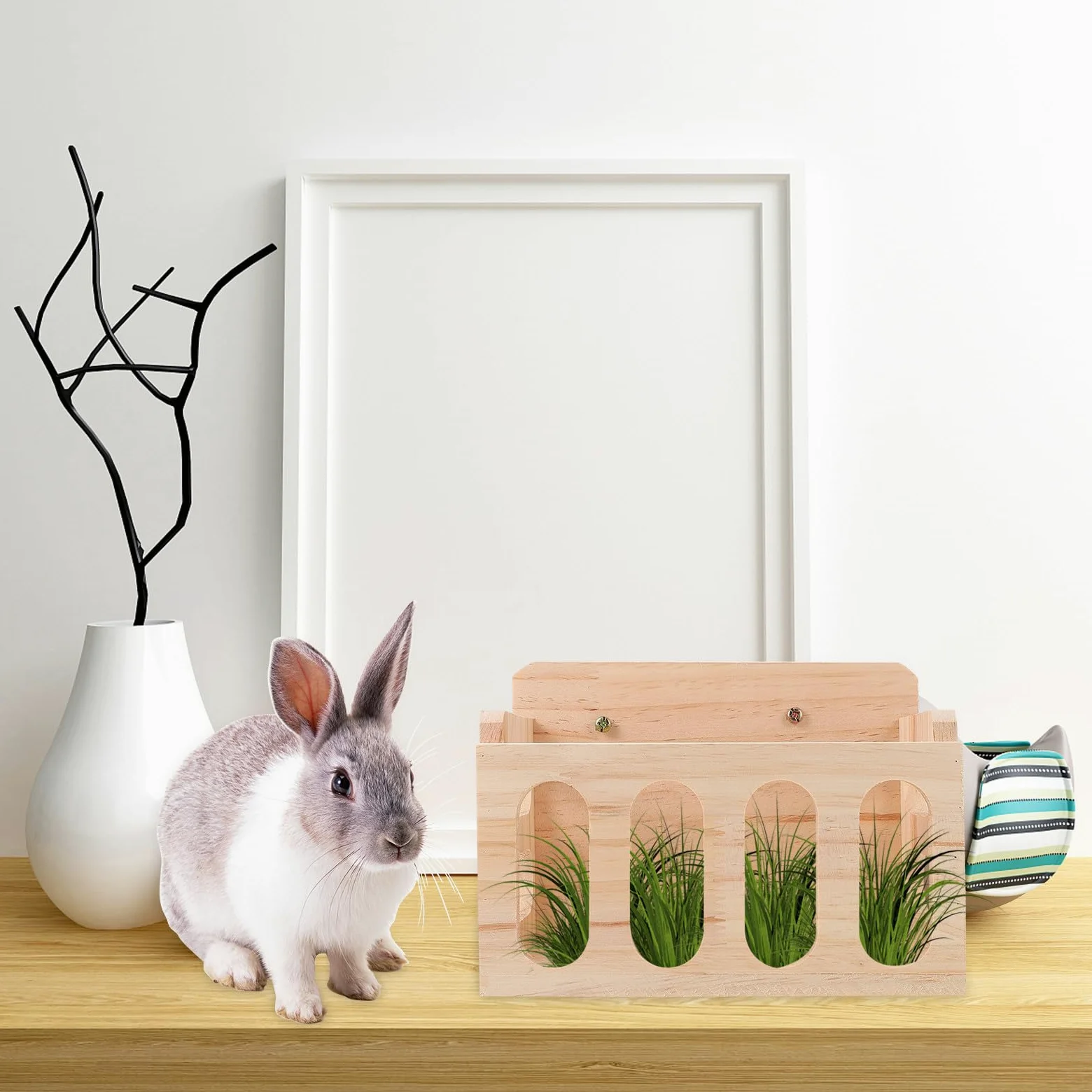 GALPADA Mangiatoia per Conigli e Porcellini D'india in Legno, Facile da Installare e Mantiene Cibo Pulito, Adatta per Gabbie di Piccoli Animali Domestici